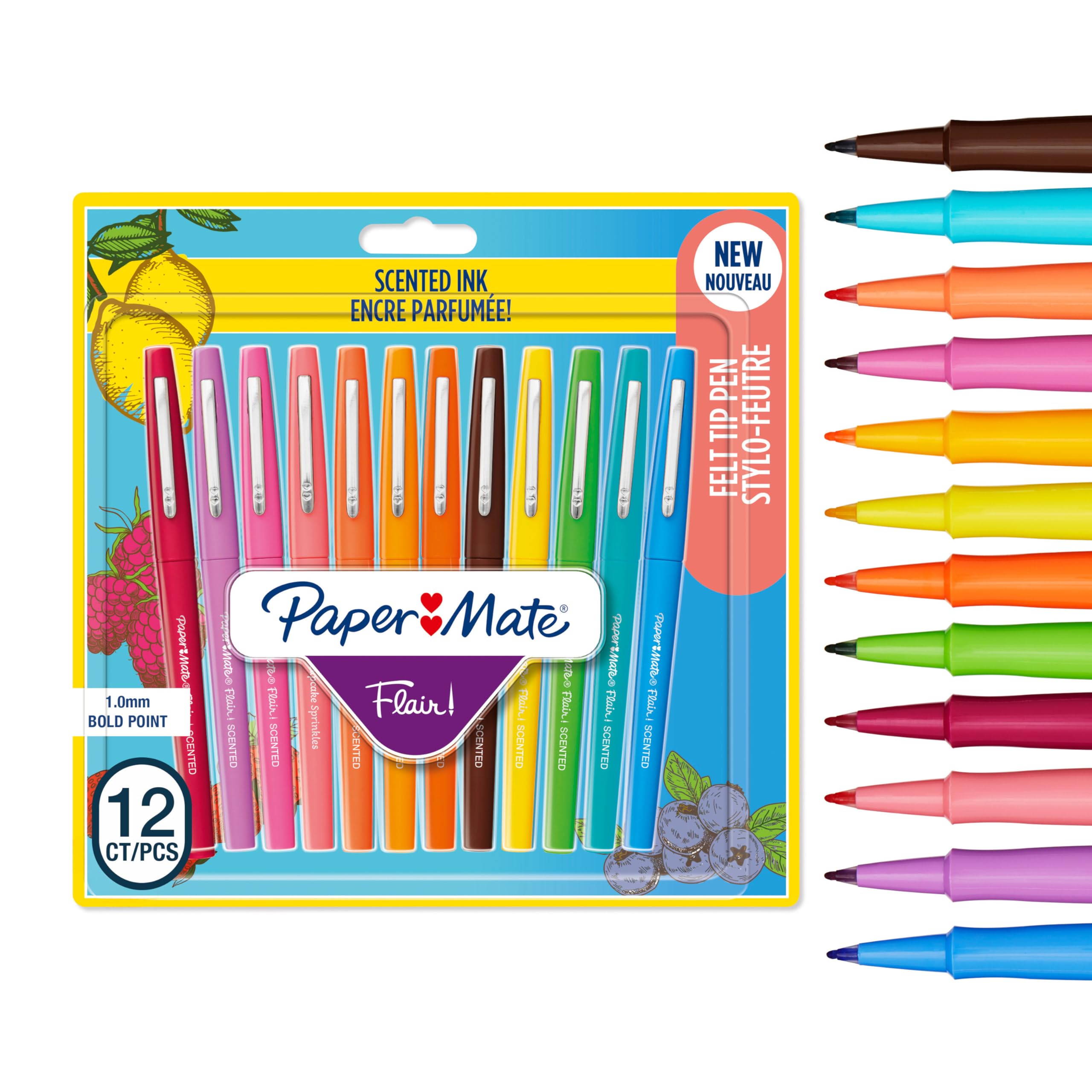 Paper Mate Flair Scented Felt Tip Pens, Assorted Sunday Brunch Scents and Colours, Medium Point (0.7mm), 12 Count