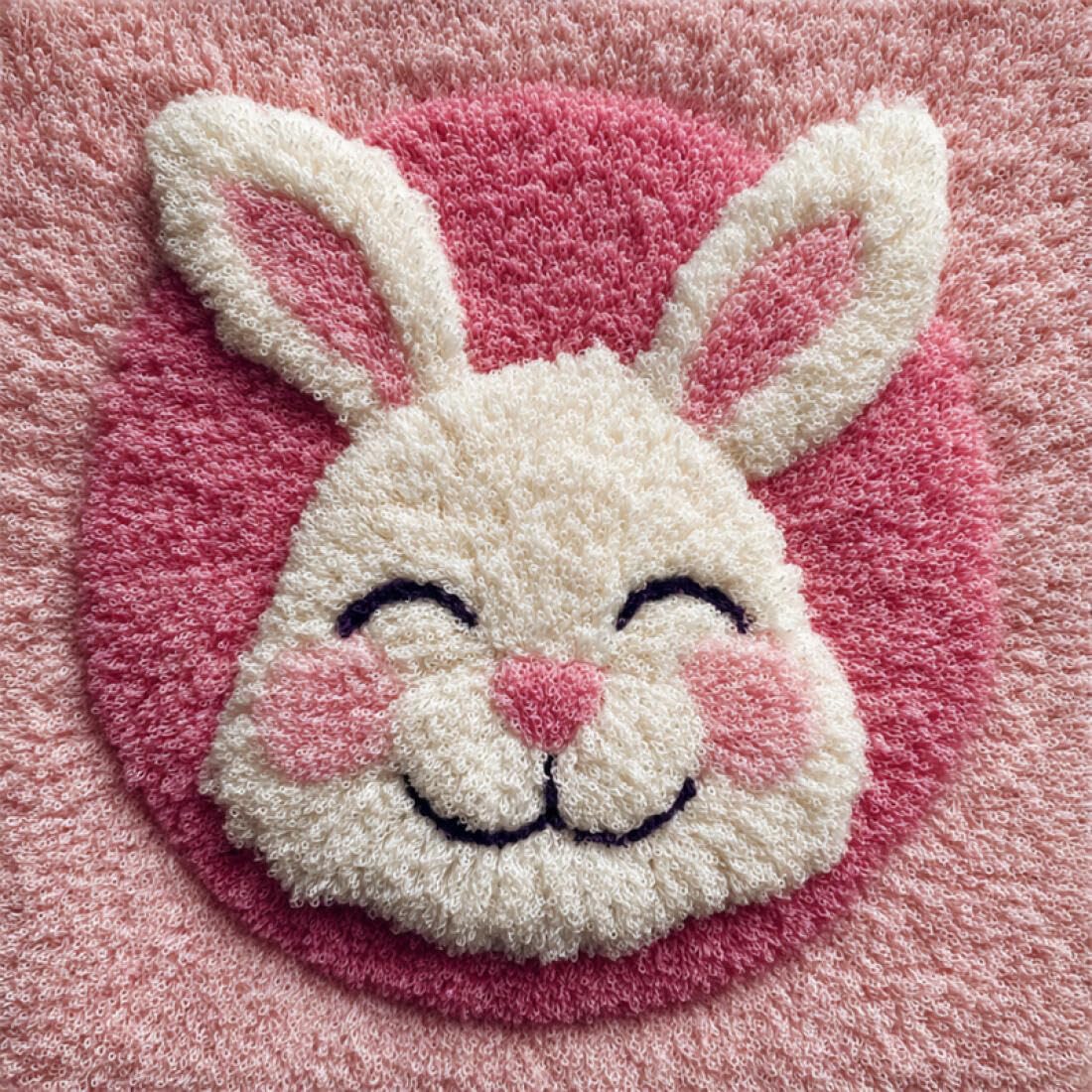 Kitquiver Animal Cushion Making Kit Cartoon Rabbit DIY Latch Hook Kits Pillow Needlepoint Cushion Kit for Home Décor Needlework Set for Adult Beginners 17x17In