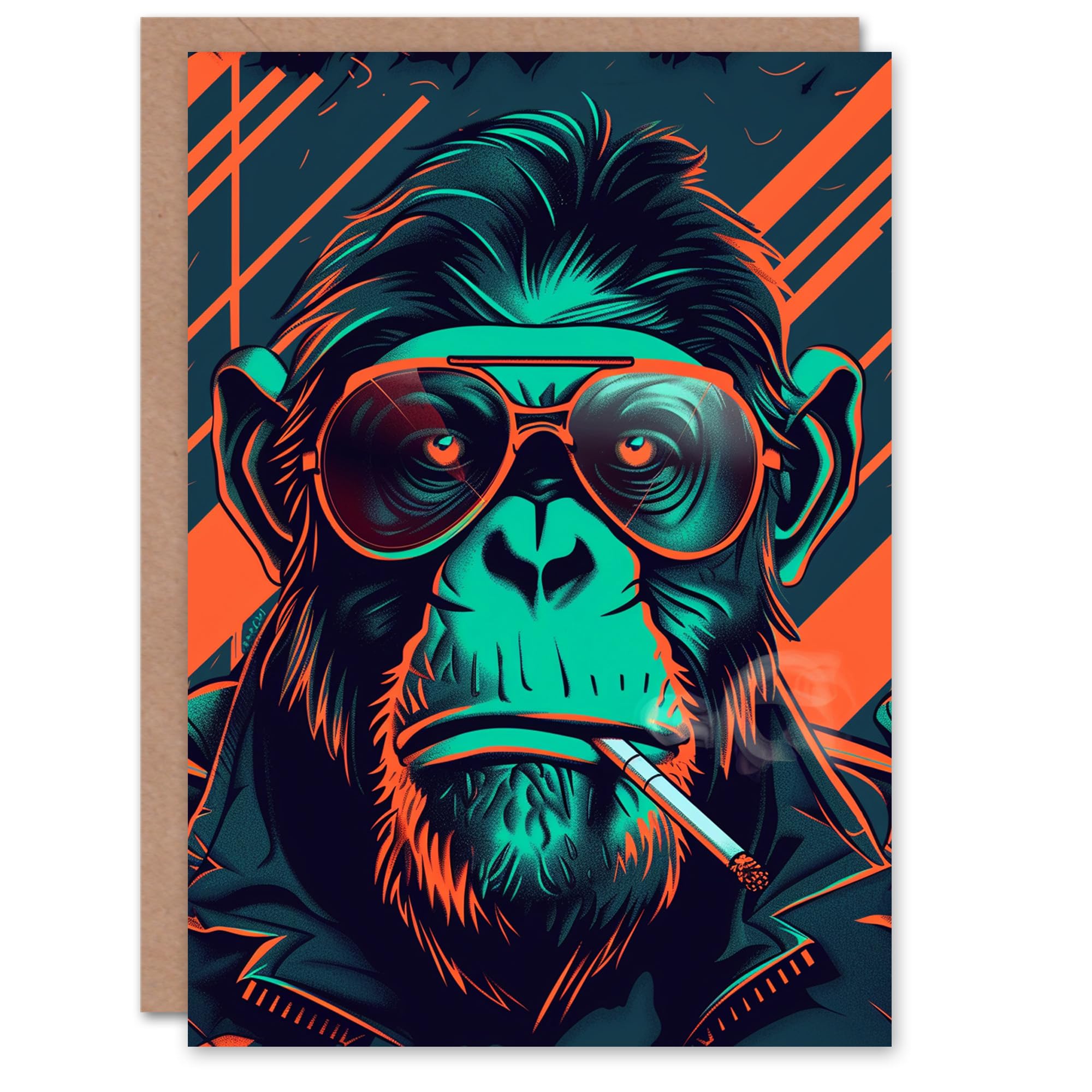 Artery8 Birthday Card Rock Chimp Neon Cyberpunk For Him Man Male Dad Brother Son Papa Grandad Greeting Card