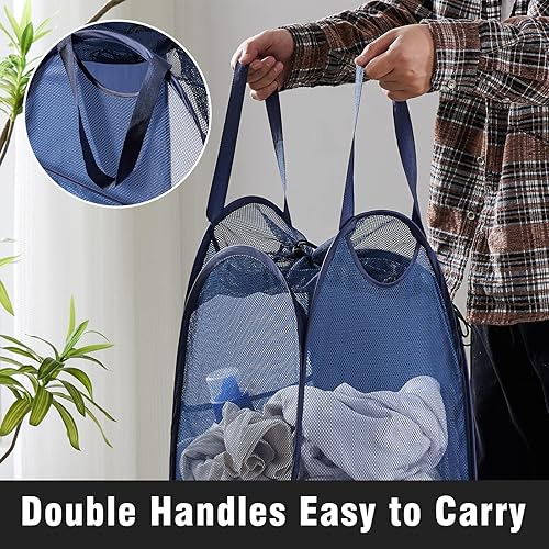 Miniatura 120 de Cesta de malla desplegable para ropa sucia con asas duraderas - Cesta plegable portátil para dormitorio, baño y viajes (azul, paquete de 3 unidades)