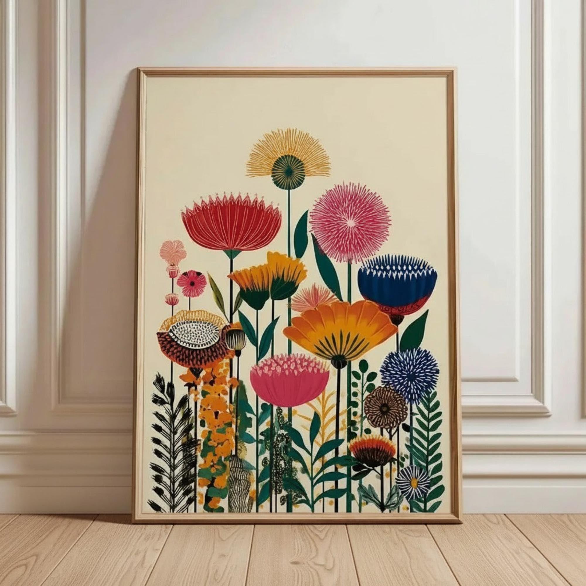 Lmycheng Frameless Colorful Botanical Canvas Print, Modern Floral Wall Art, Abstract Flower Artwork, Classic Canvas Painting(50X75cm/Frameless)