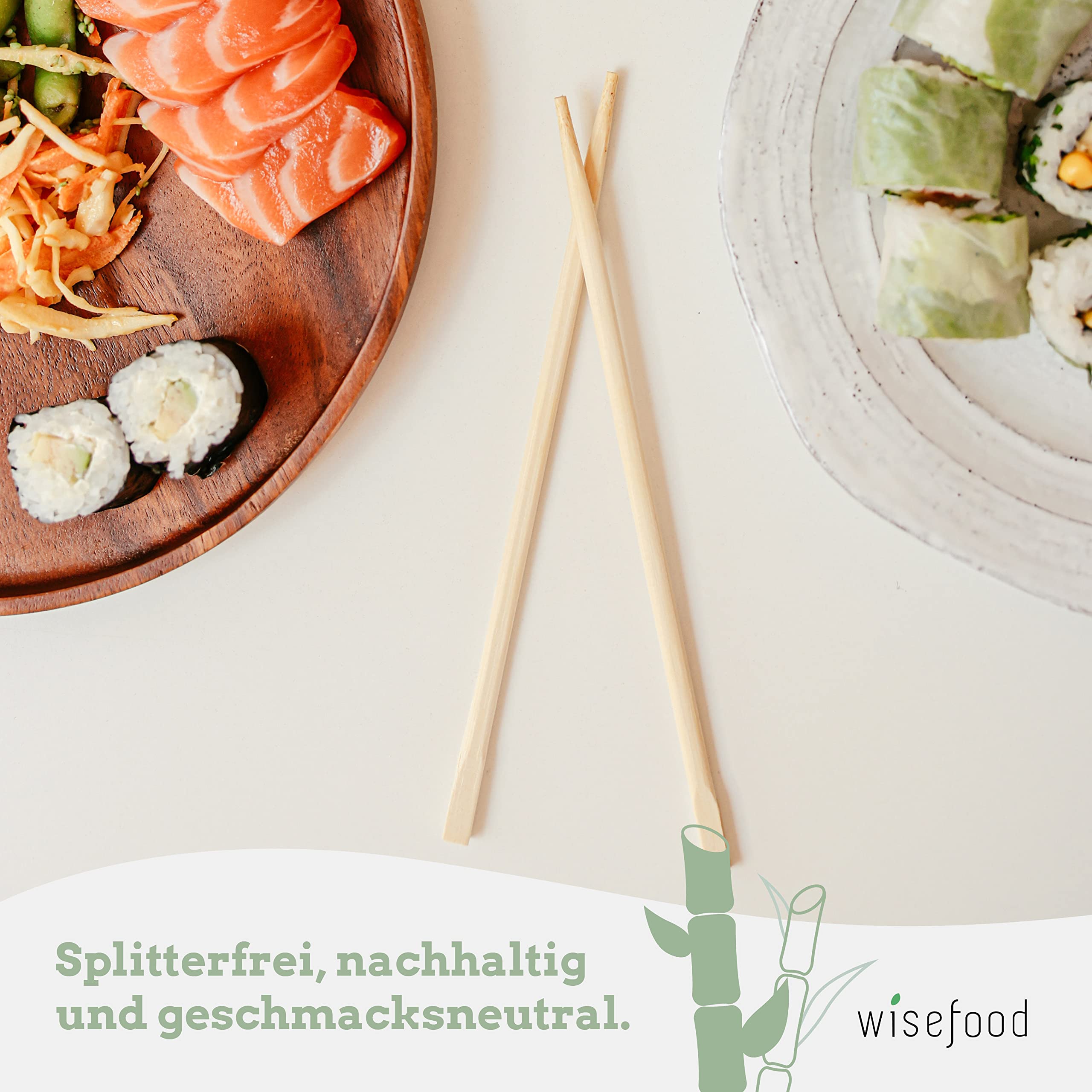 wisefood drewniane pałeczki do jedzenia pojedynczo, 500 sztuk pojedynczo zapakowanych pałeczek chopstick 23 cm, biodegradowalne azjatyckie sztućce jednorazowe, drewniane pałeczki