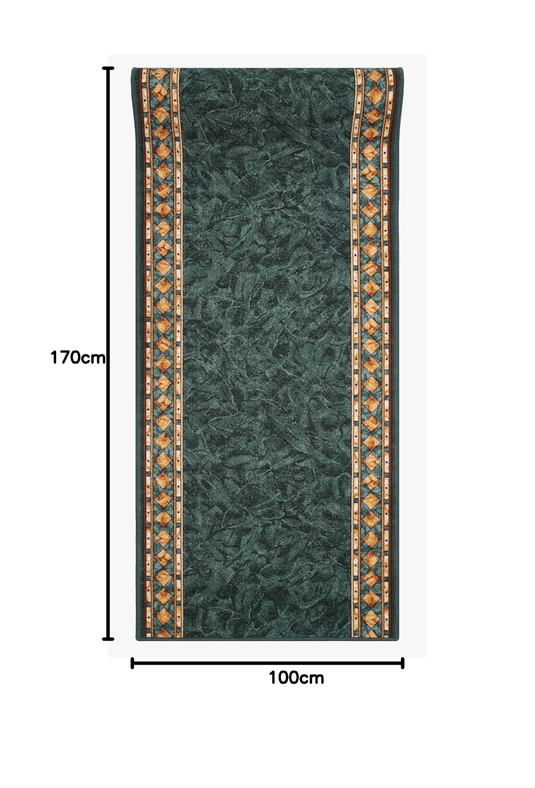 TAPISO Anti Rutsch Teppich Läufer rutschfest Brücke Meterware Grün Gelb Ornament Design Meliert Flur Küche Wohnzimmer 100 x 170 cm – Ansicht 2