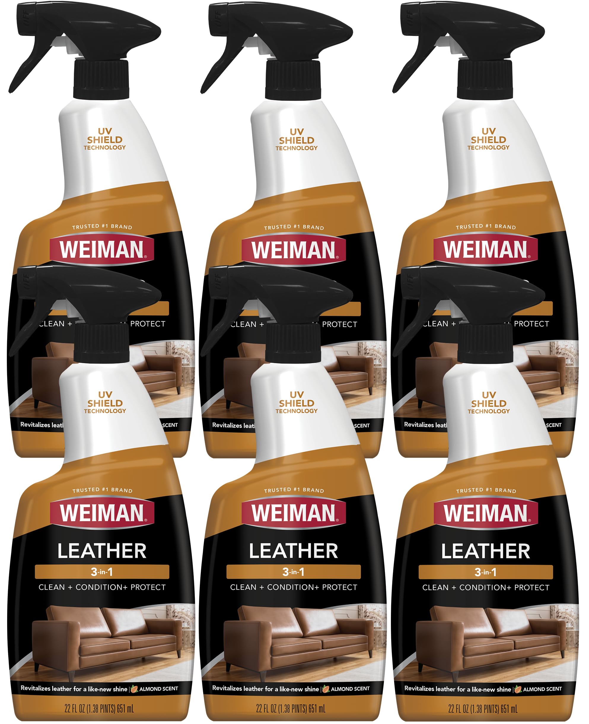 Weiman Leather Conditioner & Cleaner - Restores Surfaces, UV Protectants Help Prevent Cracking or Fading of Furniture, Sofa, Couch, Car Seats, Shoes, Purses, 6 Pack, 22 Oz