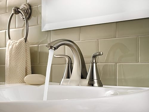 Miniatura 3 de Pfister Pasadena LF048PDKK - Grifo para lavabo de baño, centro de 4 pulgadas, 2 asas, 3 agujeros, acabado de níquel cepillado, LF048PDKK