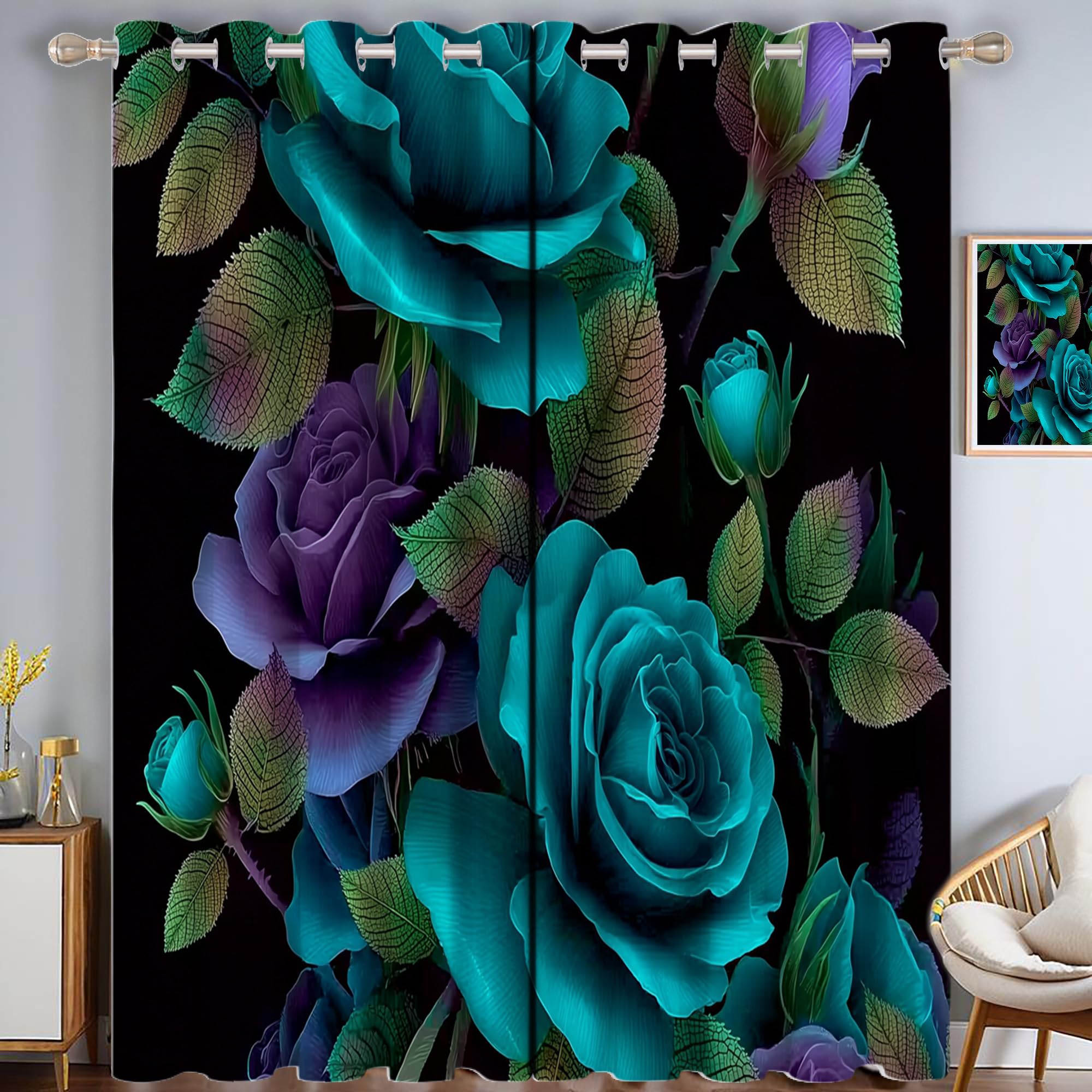 Rideaux occultants thermiques roses bleu-vert occultation fenêtre