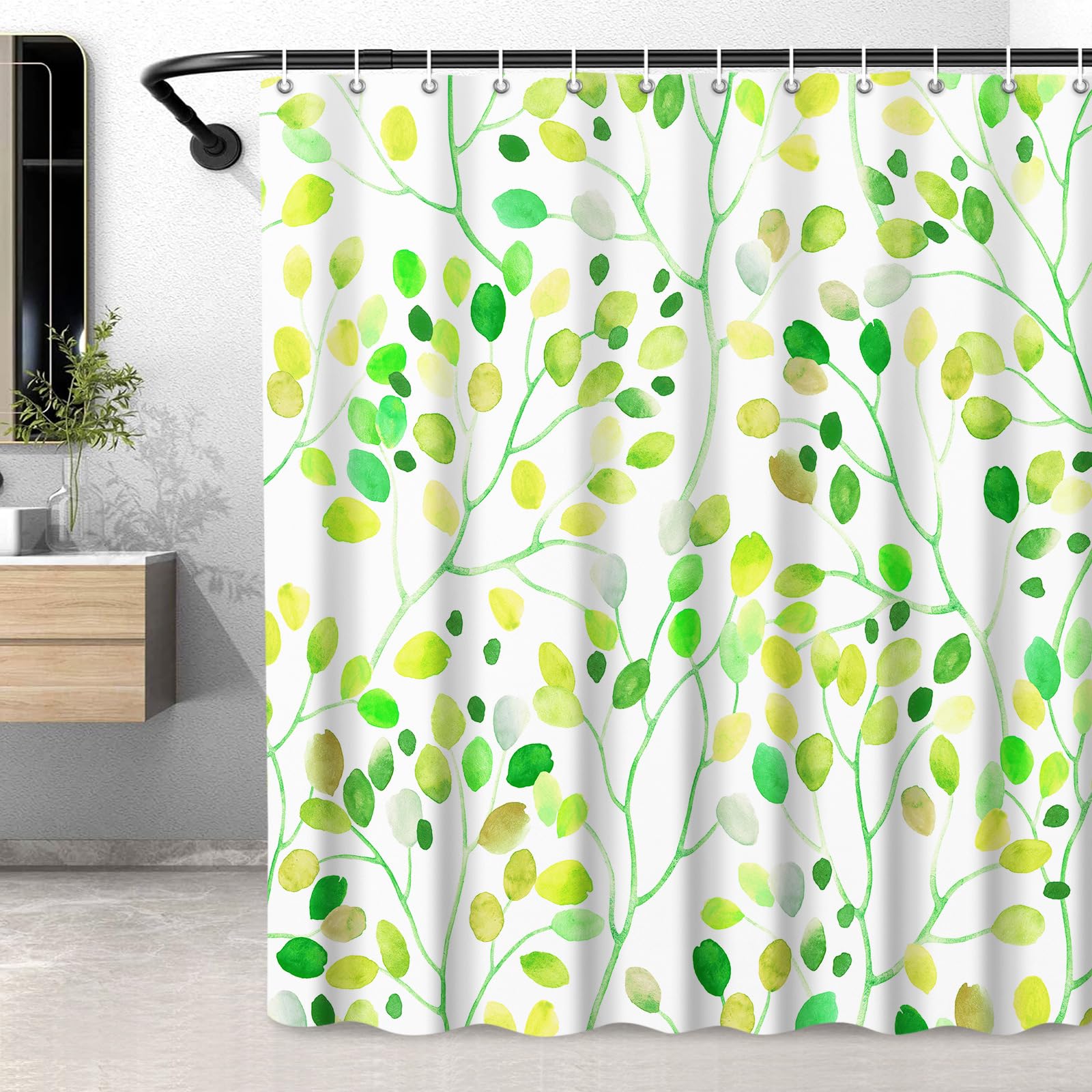 LXBNI Emerald Green W 72 x H 72 Shower Curtain, Colorful Leaf Shower Curtain for Bathroom, Weighted Floral Shower Curtain, Waterproof Cloth Shower Curtain Sets with 12 Plastic Hooks
