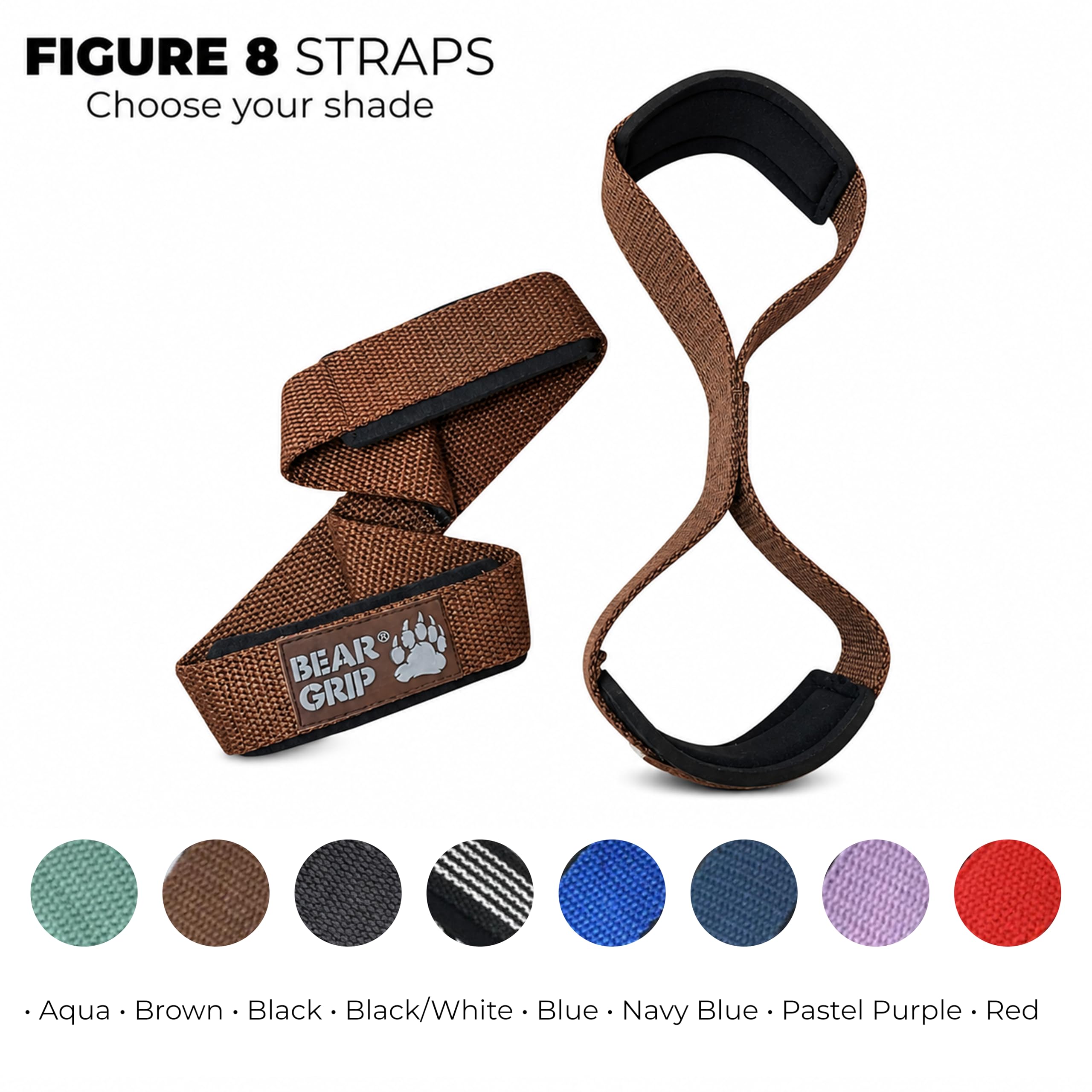 BEAR GRIP - Paski do podnoszenia ciężarów premium Figura 8 (sprzedawane parami) (brązowe)
