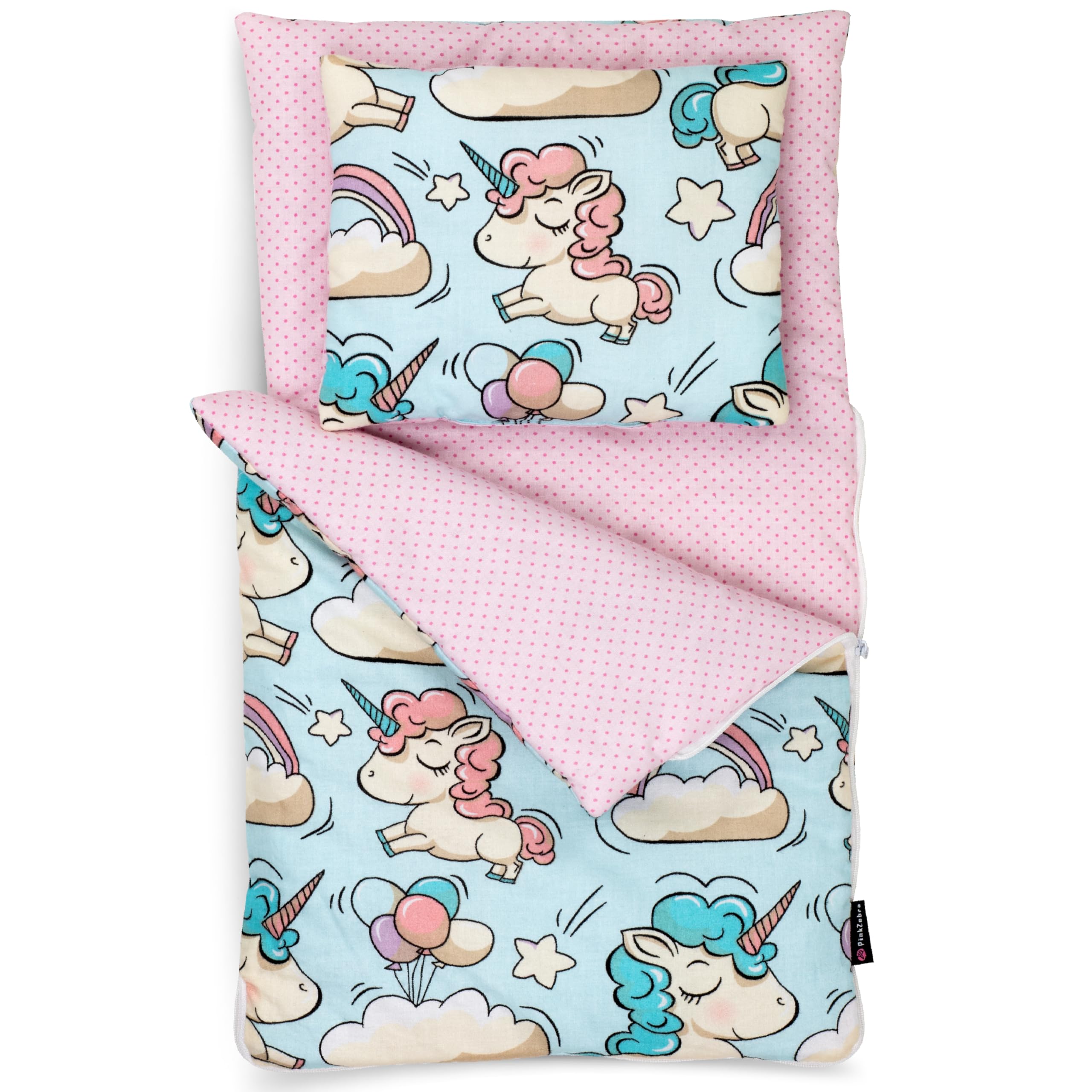 PinkZebra Gigoteuse Licorne, Sac de Couchage pour Poupée avec Oreiller en Coton