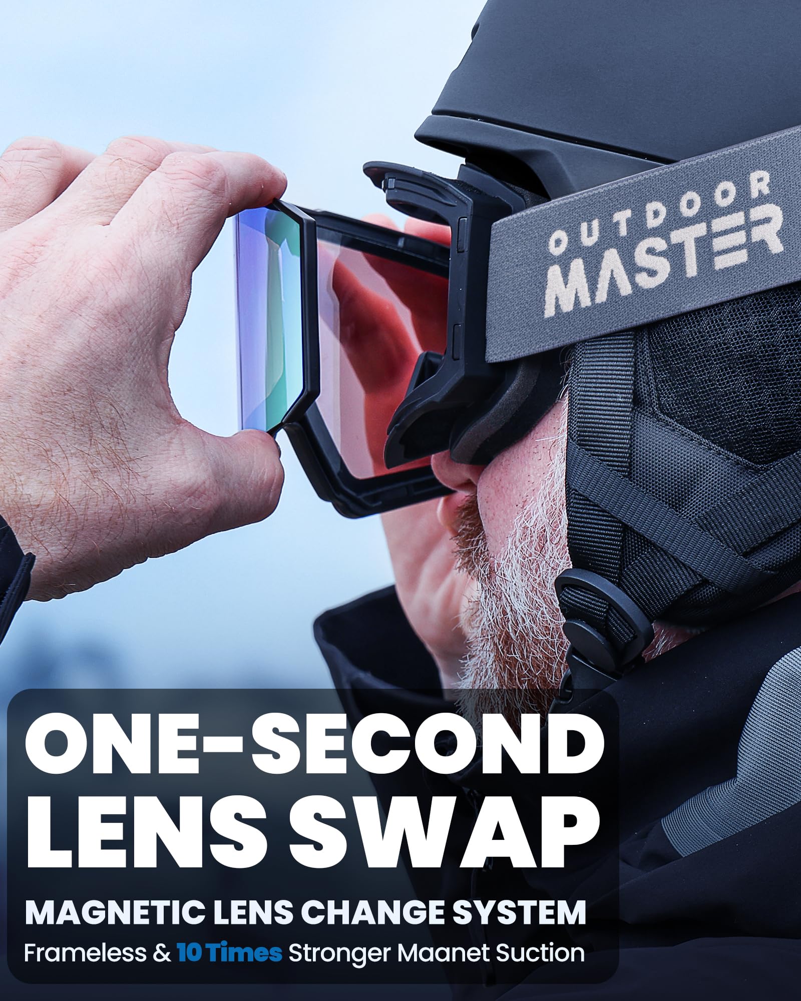 OutdoorMaster Falcon Ski Goggles Lens by ZEISS/E-QuickHue Lens, OTG Snowboard Goggles Anti-fog, Magnetic Interchangeable Lens, Snow Goggles for Men & Women