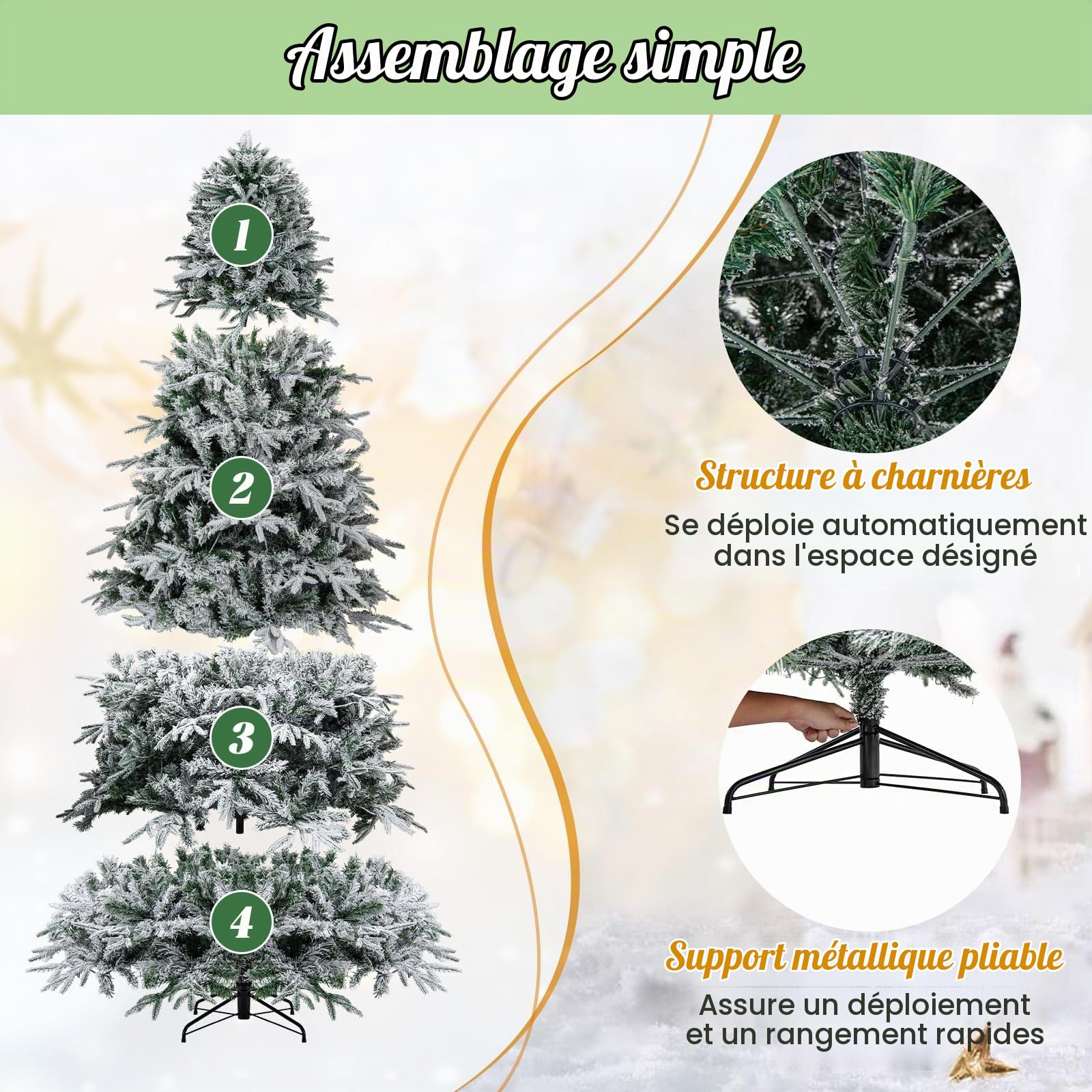 LIFEZEAL 240/270 cm Sapin de Noël Artificiel Enneigé Illuminé