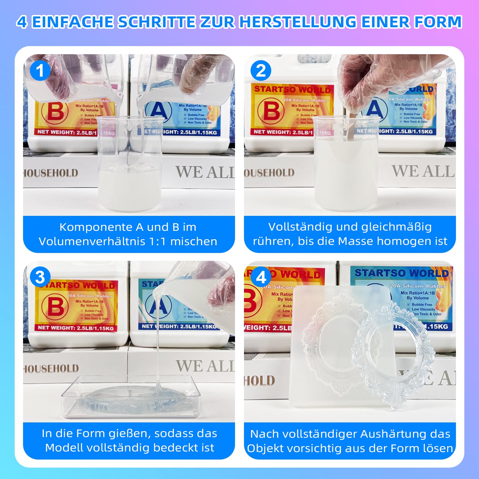 Silicona para moldes 20A, 1L Goma de Silicona Líquida Transparente, Curación Rápida, No Tóxico, Ideal para Fundir Resinas, Moldear, Cera, Yeso