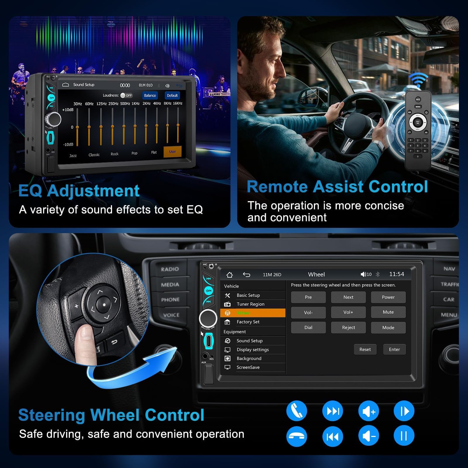 Radio Coche 2 DIN con Wired CarPlay&Android Auto,7" HD Carplay Coche con Pantalla táctil,Autoradio con Bluetooth,Mirror Link,FM,AUX,Cámara de Respaldo,Navegación GPS,Control por Voz,Type-C,USB,SWC — view 6