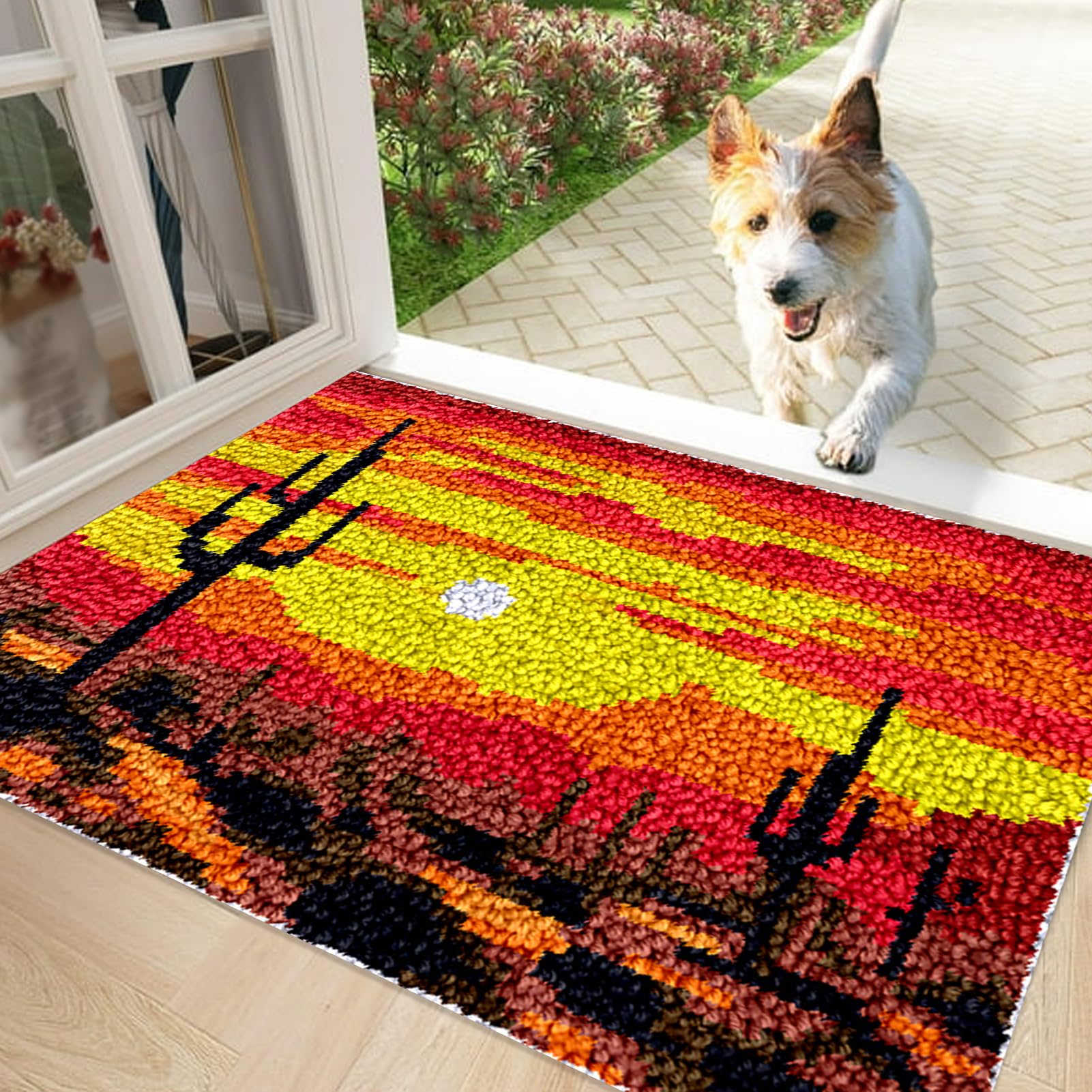ZHONGYANAN Zestaw haków do zamykania dywanów DIY dywan zestaw do haftowania szydełko hak hak rug zestaw do produkcji dywanów ścieg krzyżykowy zestaw szydełkowy gobelin 140 x 180 cm