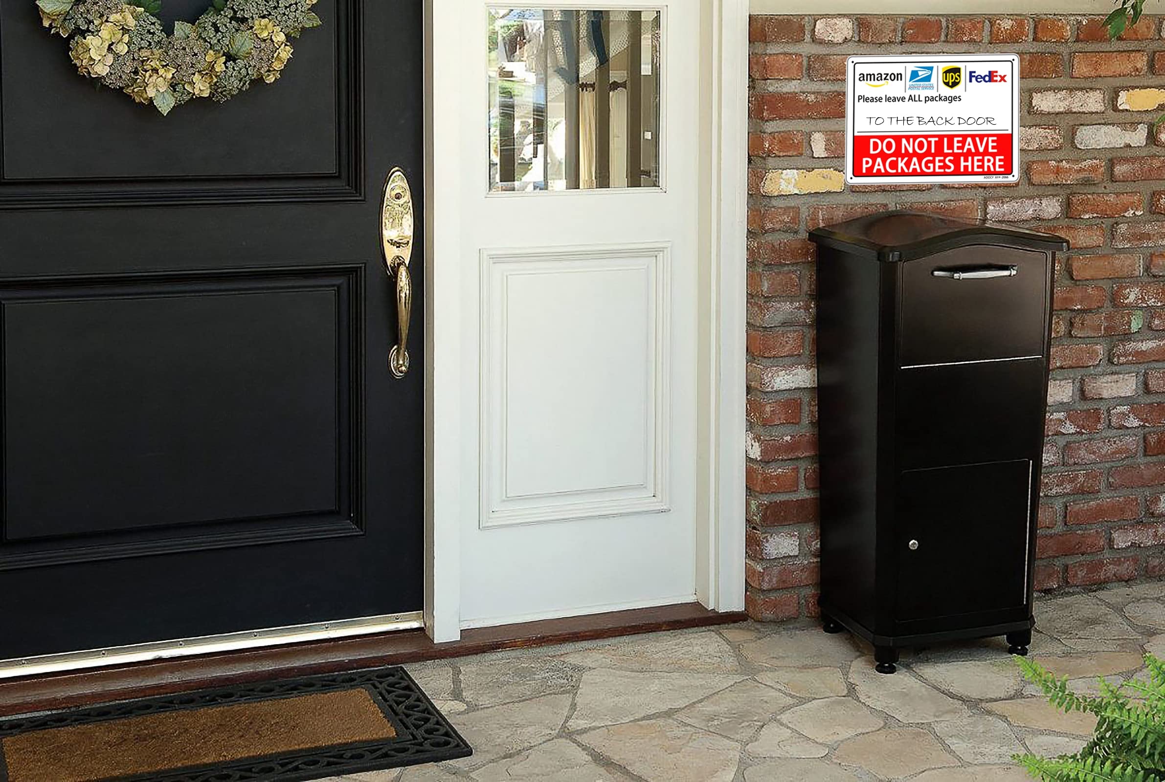 Please Deliver Packages To Front Door Sign - 12x16 Inch Metal Tin Yard Sign With Arrow