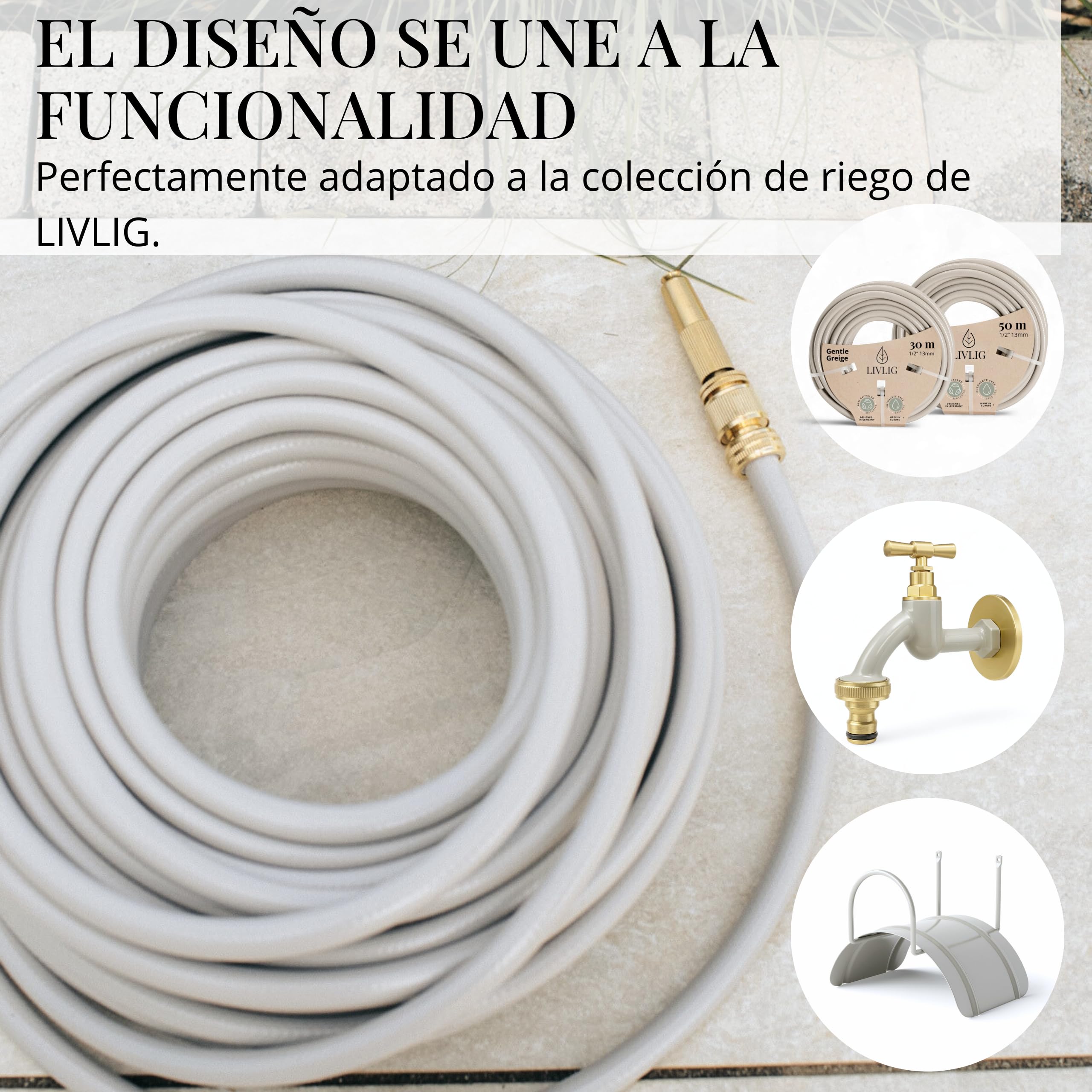 LIVLIG Juego de Accesorios de Latón para Rociador de Jardín, Manguera 1/2" 13 mm, Tope de Agua, Conexión de Grifo, Goldie