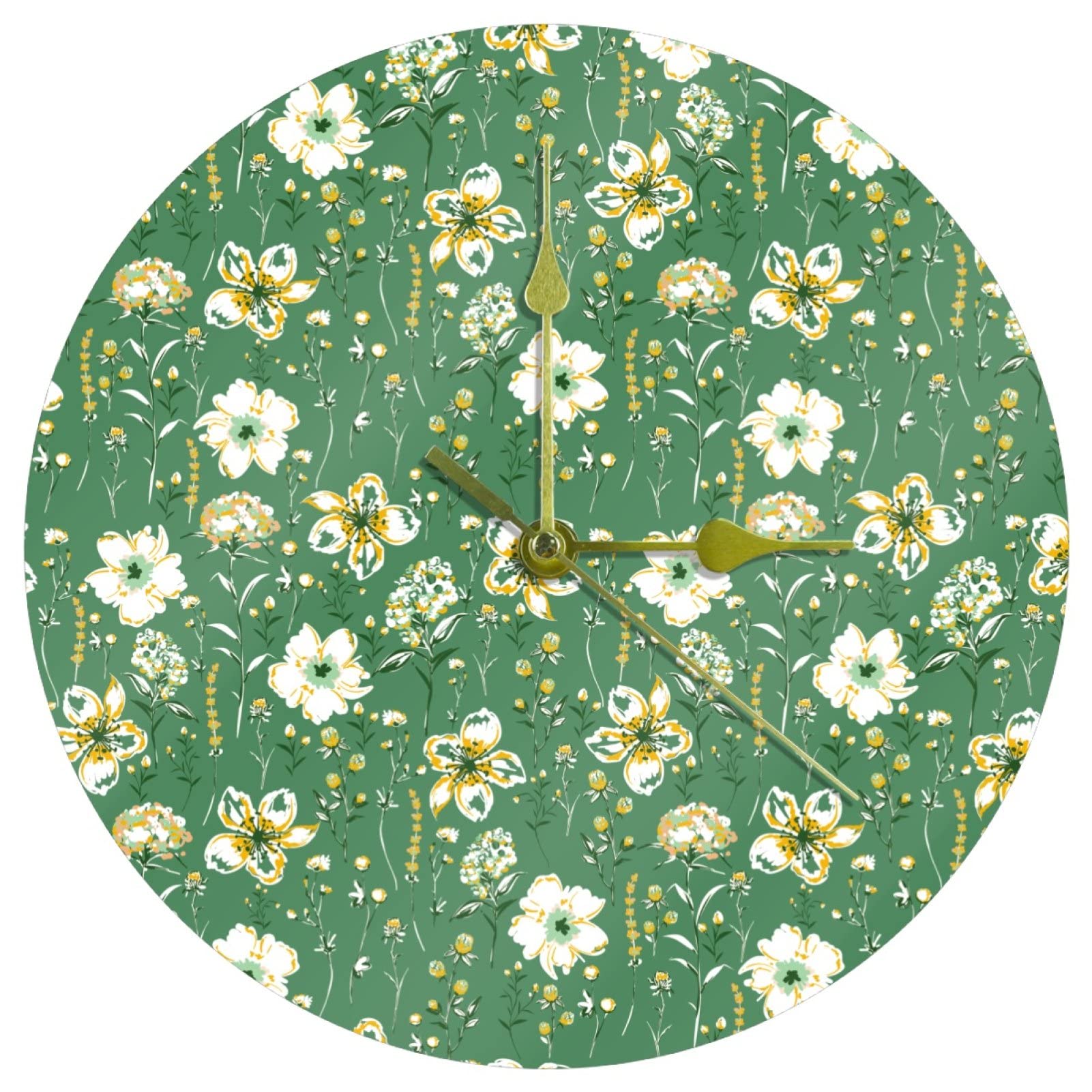 Horloge murale en acrylique peinte fleur sauvage de 24 cm silencieuse à pile pour salon