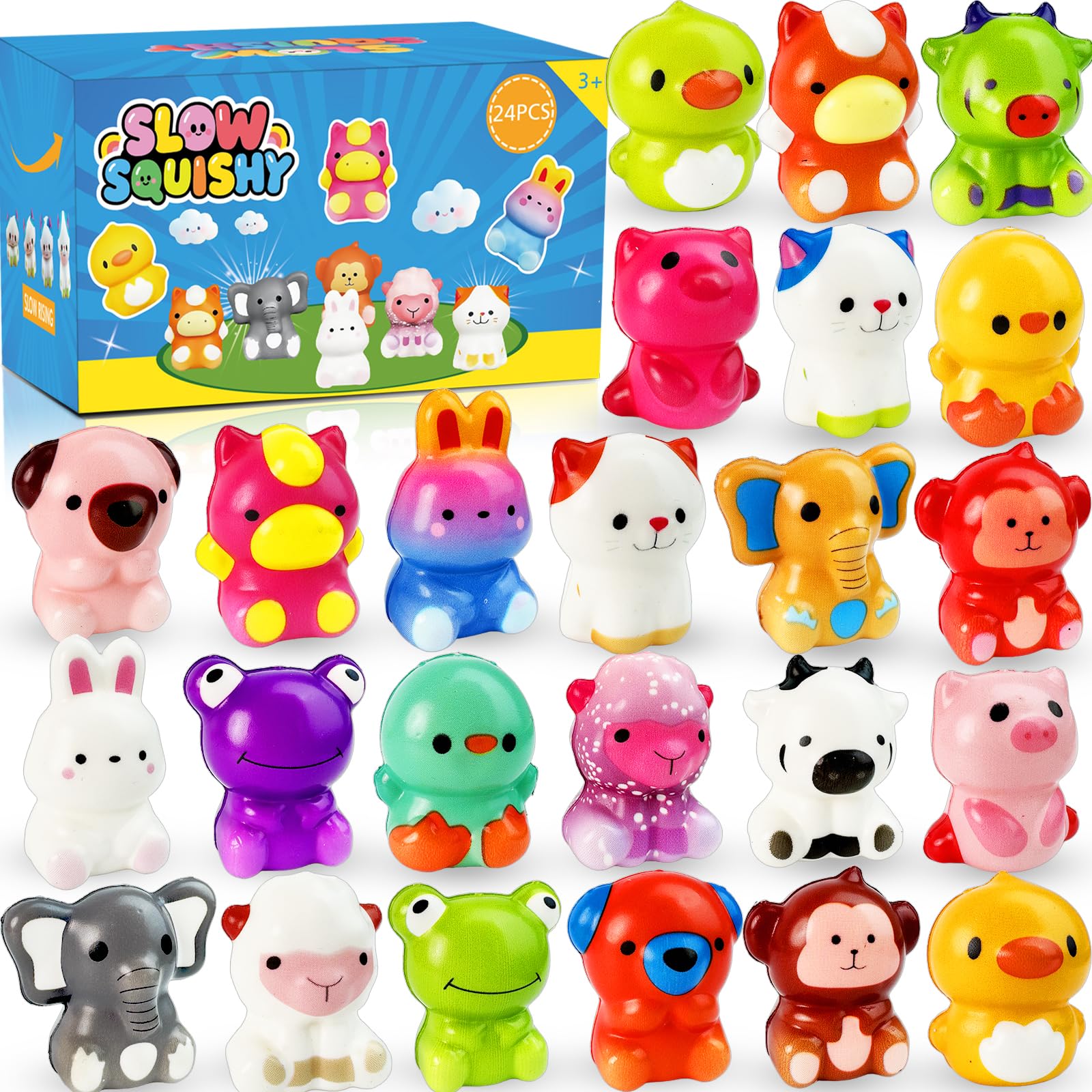 24PCS Animal Squishies Toys for Kids,Valentines Slow Rising Squishy Valentines Stress Fidget Toys,Valentines Day Gifts for Kids School Classroom