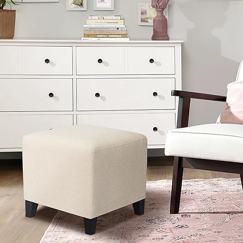 Miniatura 9 de Adeco Reposapiés otomano cuadrado de lino de 16.5 pulgadas, reposapiés cuadrado, reposapiés, asiento cuadrado acolchado con patas de madera para
