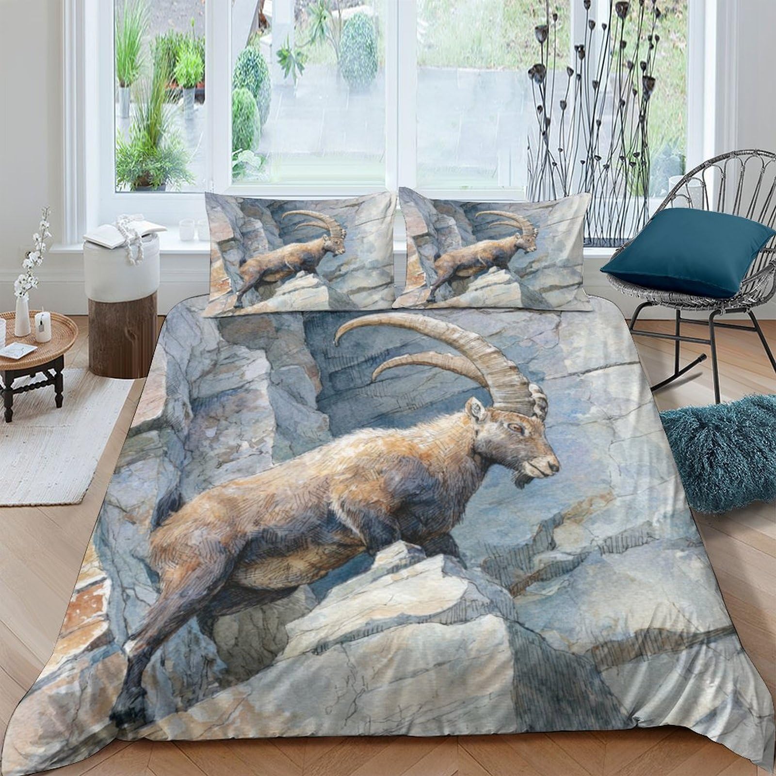 Ctjqhvkz Style-2 3D Printed Mountain Goat Fitted Sheet Microfiber Soft Breathable Wildlife Bed Cover For Bedroom Dorm Mattress Decor Single（135X200cm）