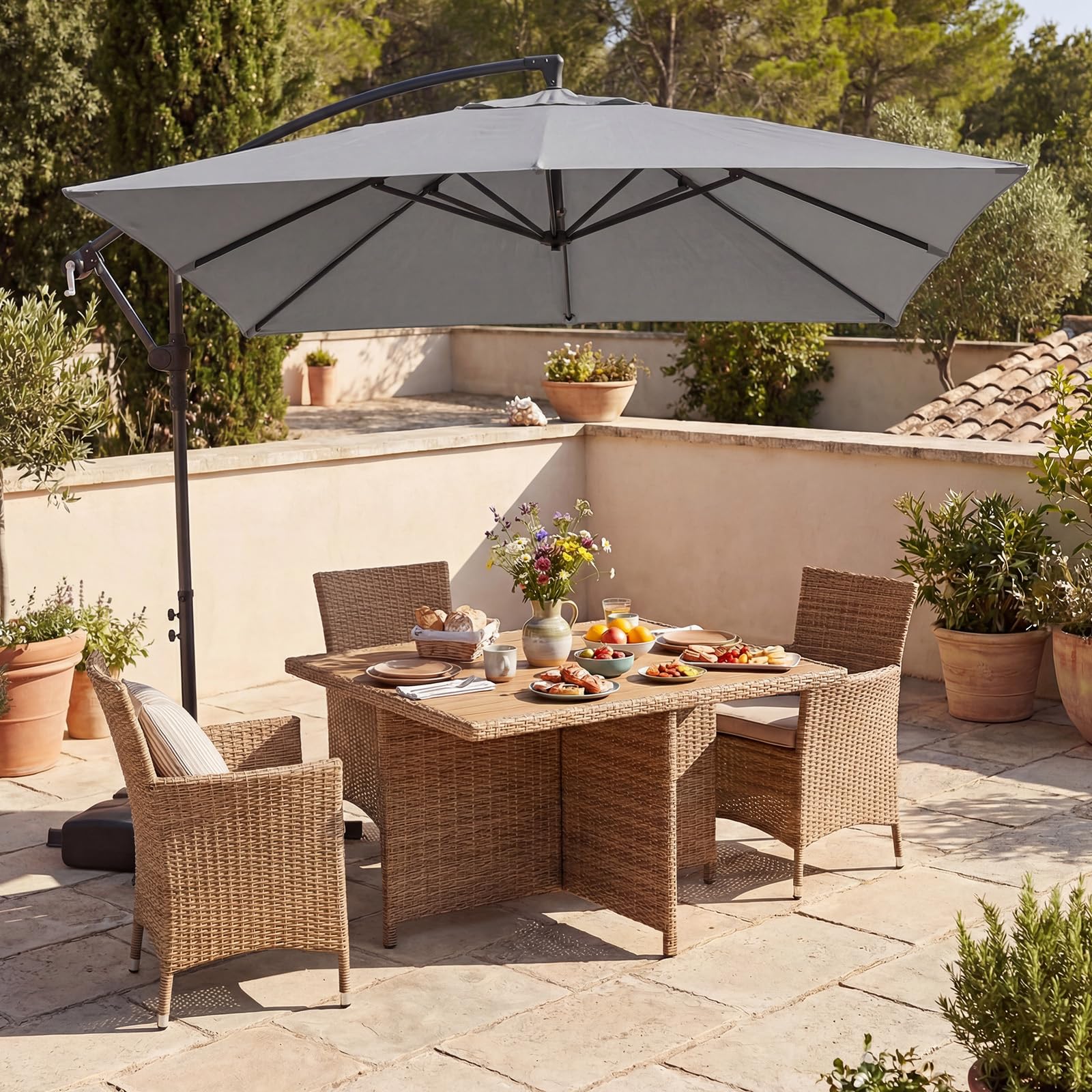 COSTWAY Ombrellone da Giardino 250 cm, Tettuccio Girevole e Ventilato | Protezione Solare, Resistente, Portatile, Sacchi di Sabbia, per Balcone, Esterno, Spiaggia (Grigio, 0 Luce LED)
