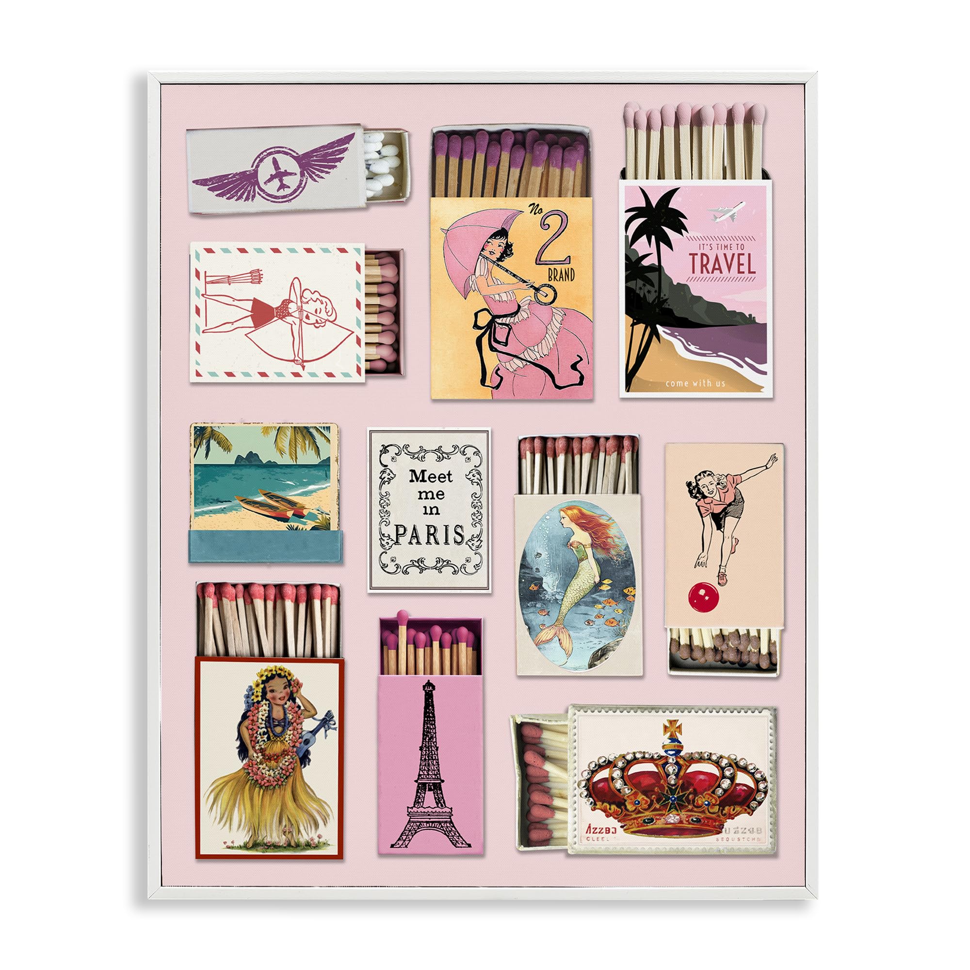 'Vintage Travel Matchbook Montage'| Framed Giclee Art