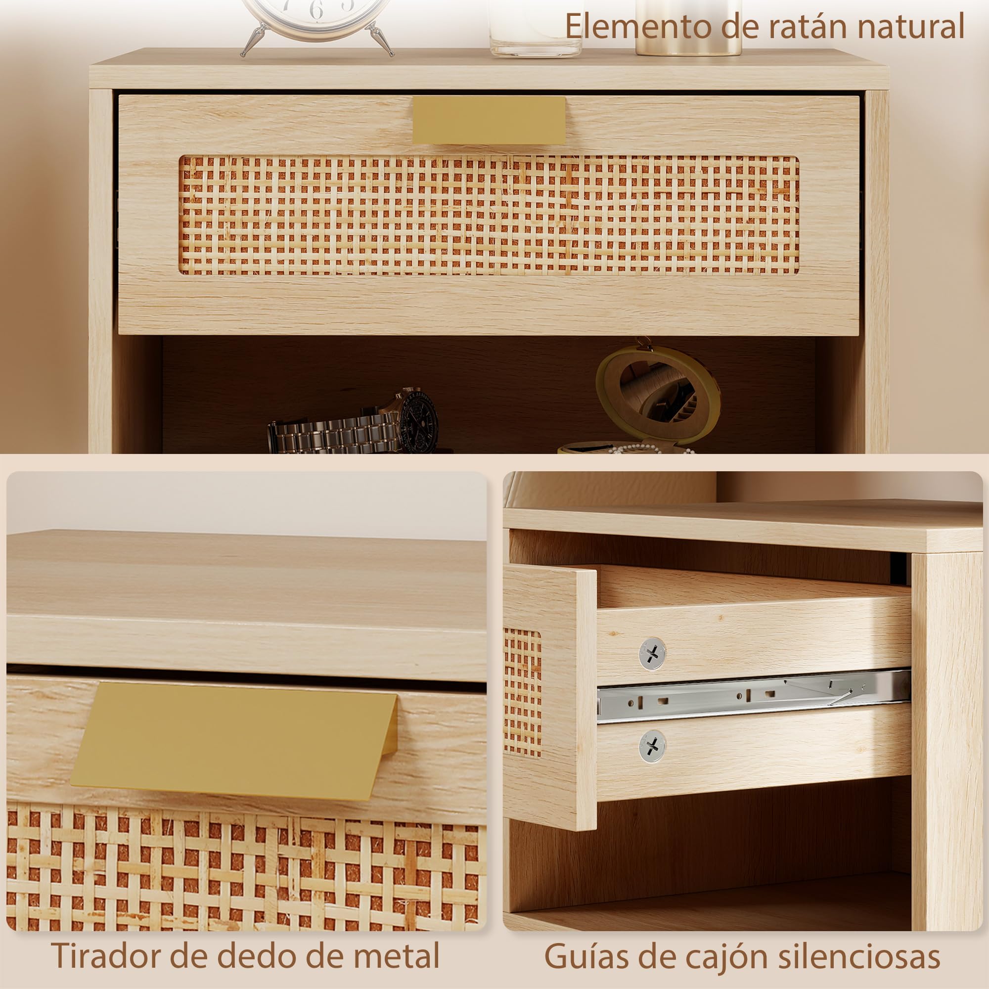 HOMCOM Juego de 2 Mesitas de Noche Flotantes con Cajón 40x30x25 cm Roble