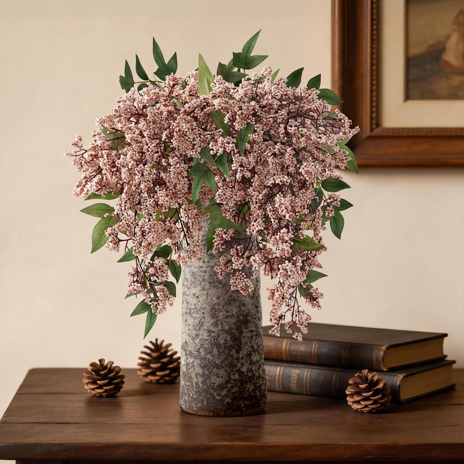 Miaikoe 1 Pcs Artificial Berry Stem 90cm Realistic Flowers Picks Branches Faux Stem Spray DIY for Holiday Seasonal Farmhouse Mantel DIY Home Decorations (Peachy Pink)