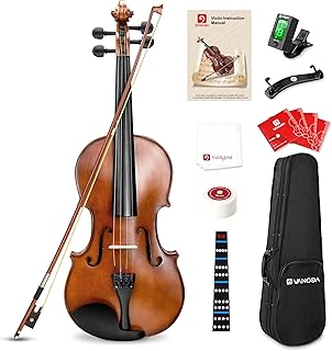 Vangoa 4/4 Solid Wood Acoustic Violin Full Size Fiddle Set for Beginner Adult Student Teen Kids with Violin Case, Bow, Rosin, Shoulder Rest, Tuner, Strings, Natural
