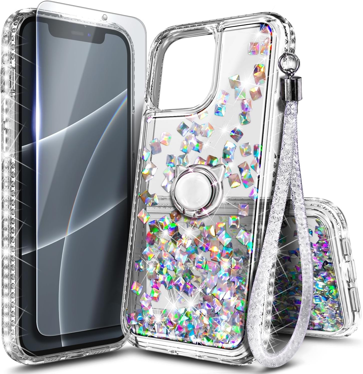 NGB for iPhone 12 Case &amp; iPhone 12 Pro Case, Liquid Glitter, Crystal Gem