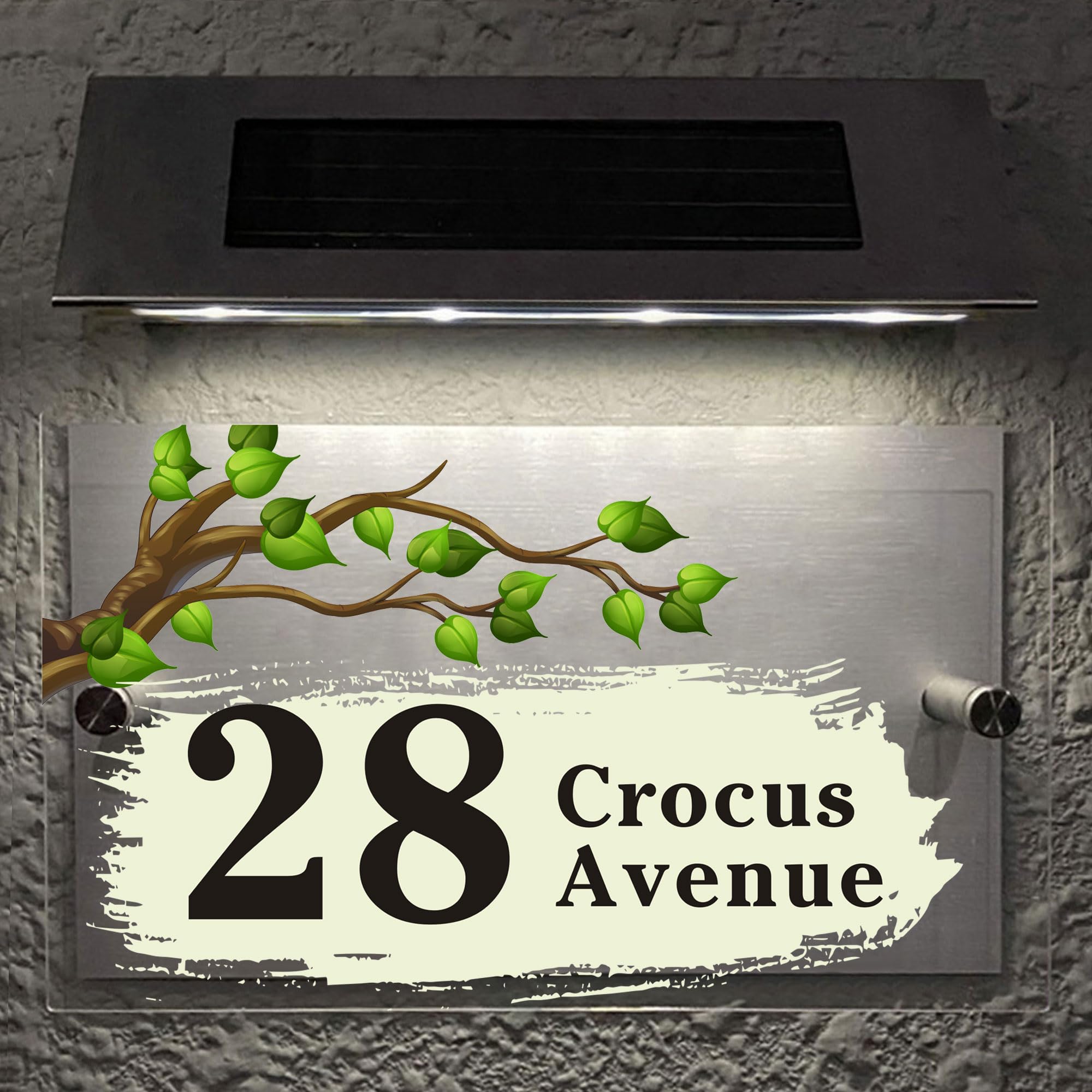 Personalised House Numbers Plaques Road Plate Plaque Door Numbers Street Name House Sign Address Signs Glass Effect Acrylic for Wall & Door Modern Signs Outside Decor(Design 3, Solar House Number-1)