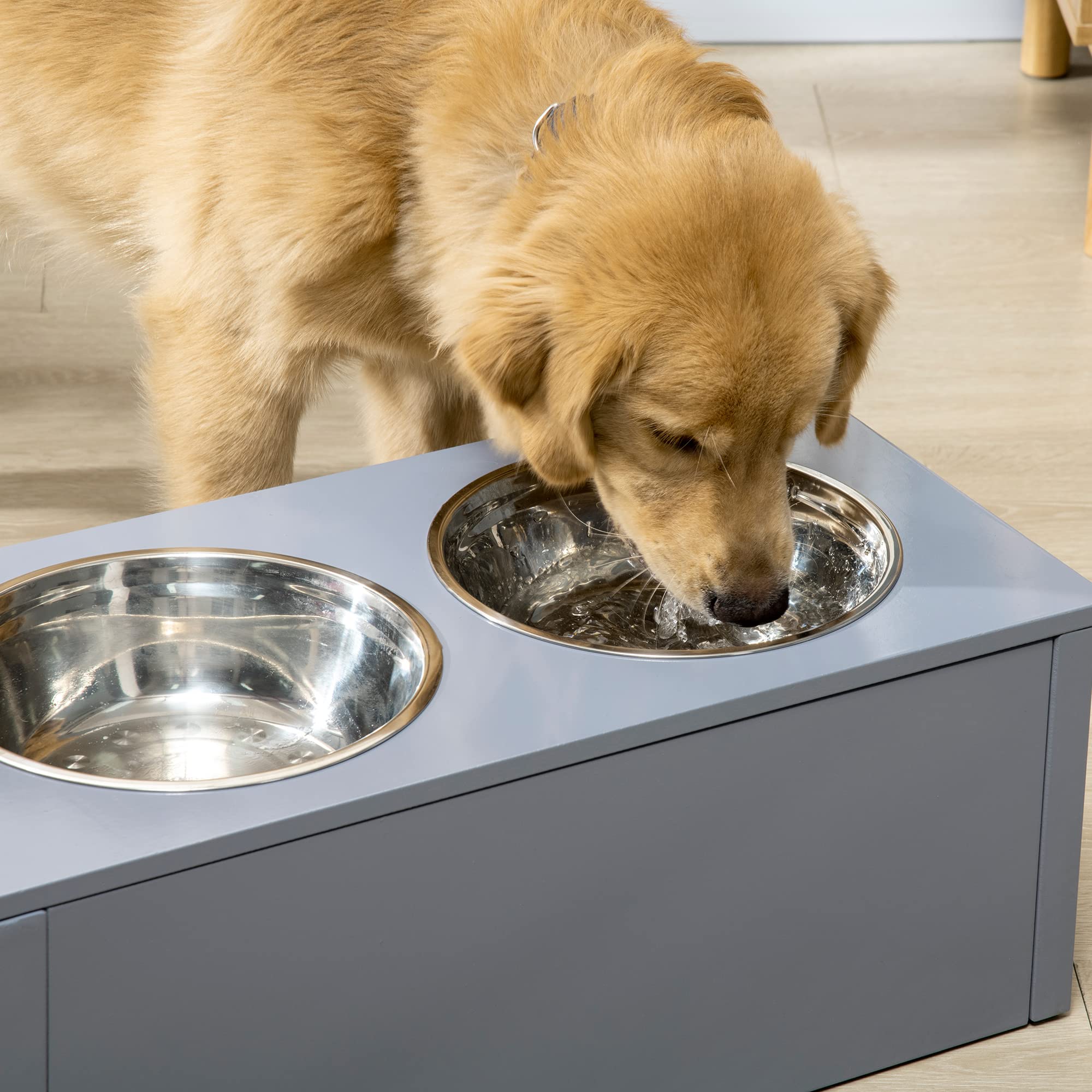 PawHut ciotola per cani con cassetto, ciotola per cibo rialzata, doppia ciotola per cani in acciaio inox, ciotola per cani di taglia media, ciotola per cani con spazio di archiviazione, ciotola per