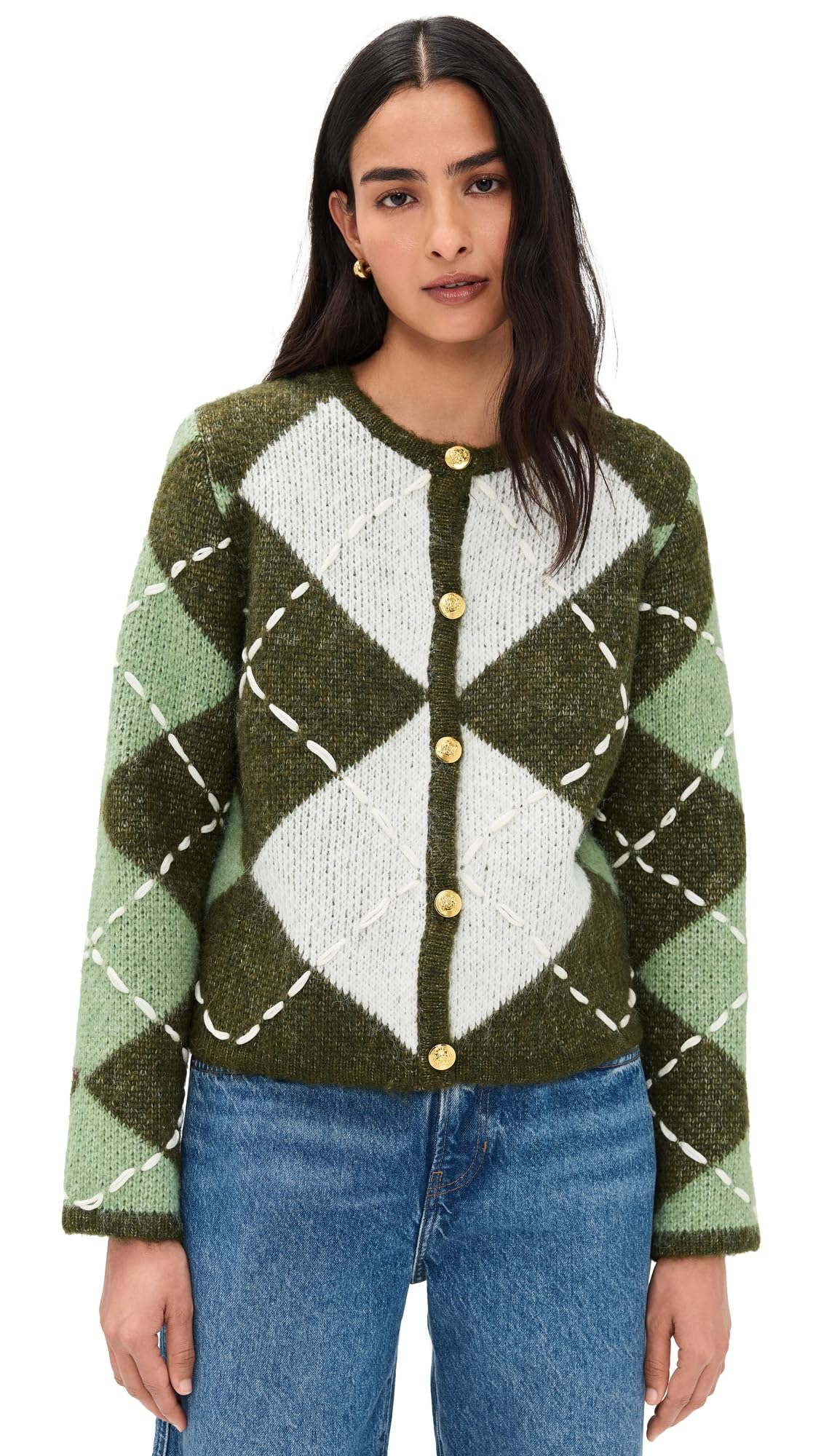 English Factory Womens Argyle Cardigan