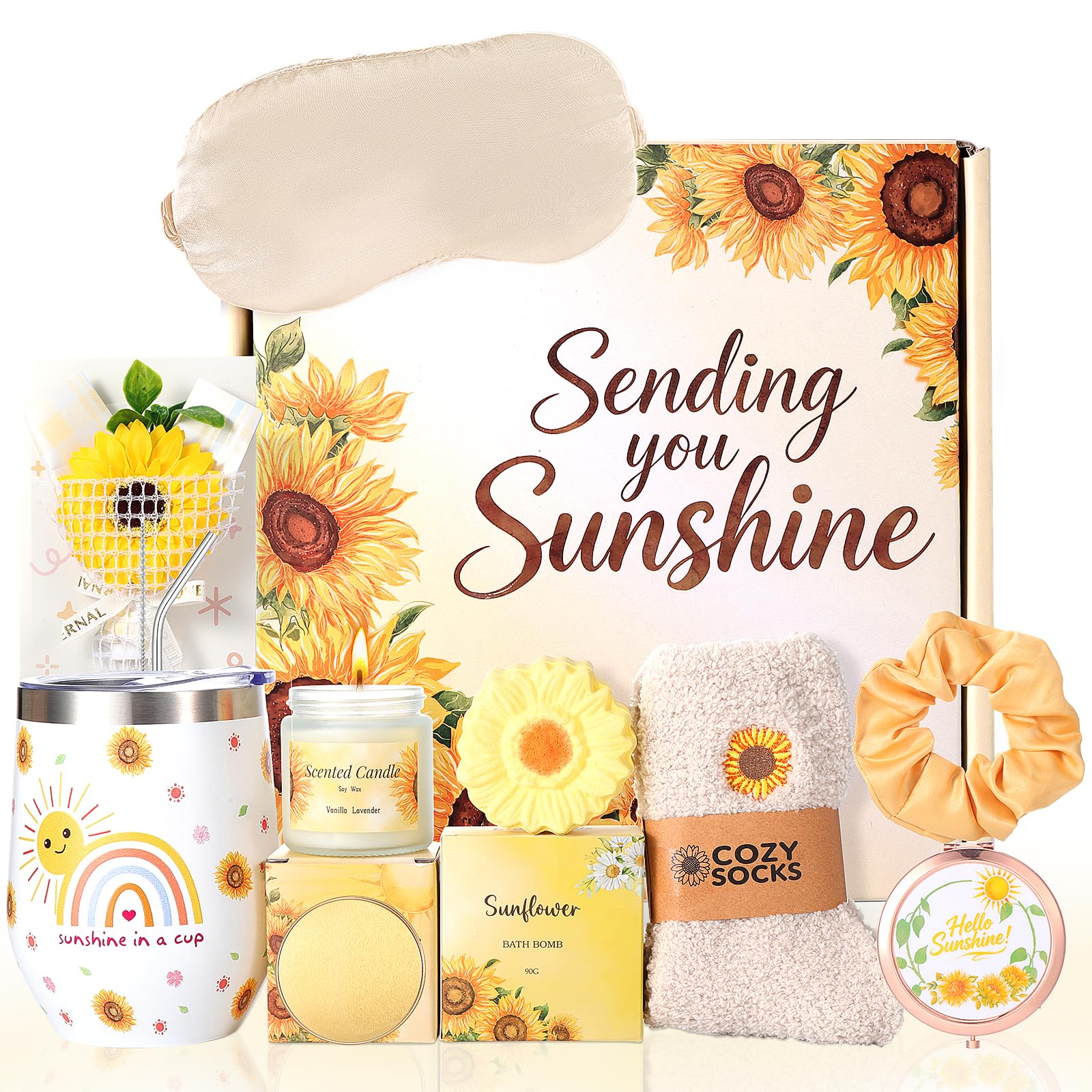 Sunflower Pamper Gifts for Women Self Care, Birthday Hamper Pamper Gifts Box for Mum Wife Sister Best Friends Coworkers, Thank You Gifts for Women Get Well Soon Gift Basket Self Care Package for Her