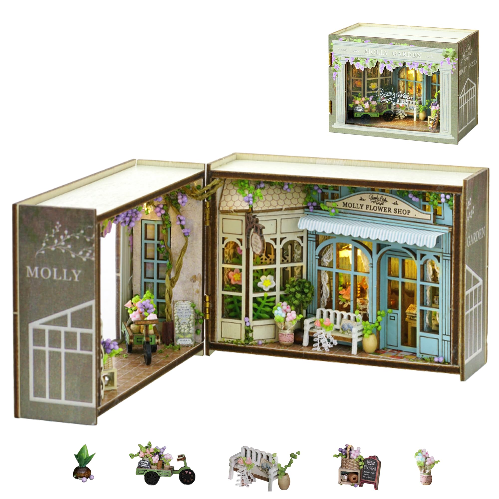 Flever Dollhouse Miniature DIY House Kit Creative Room with Furniture for Romantic Valentine's Gift (Molly Garden)