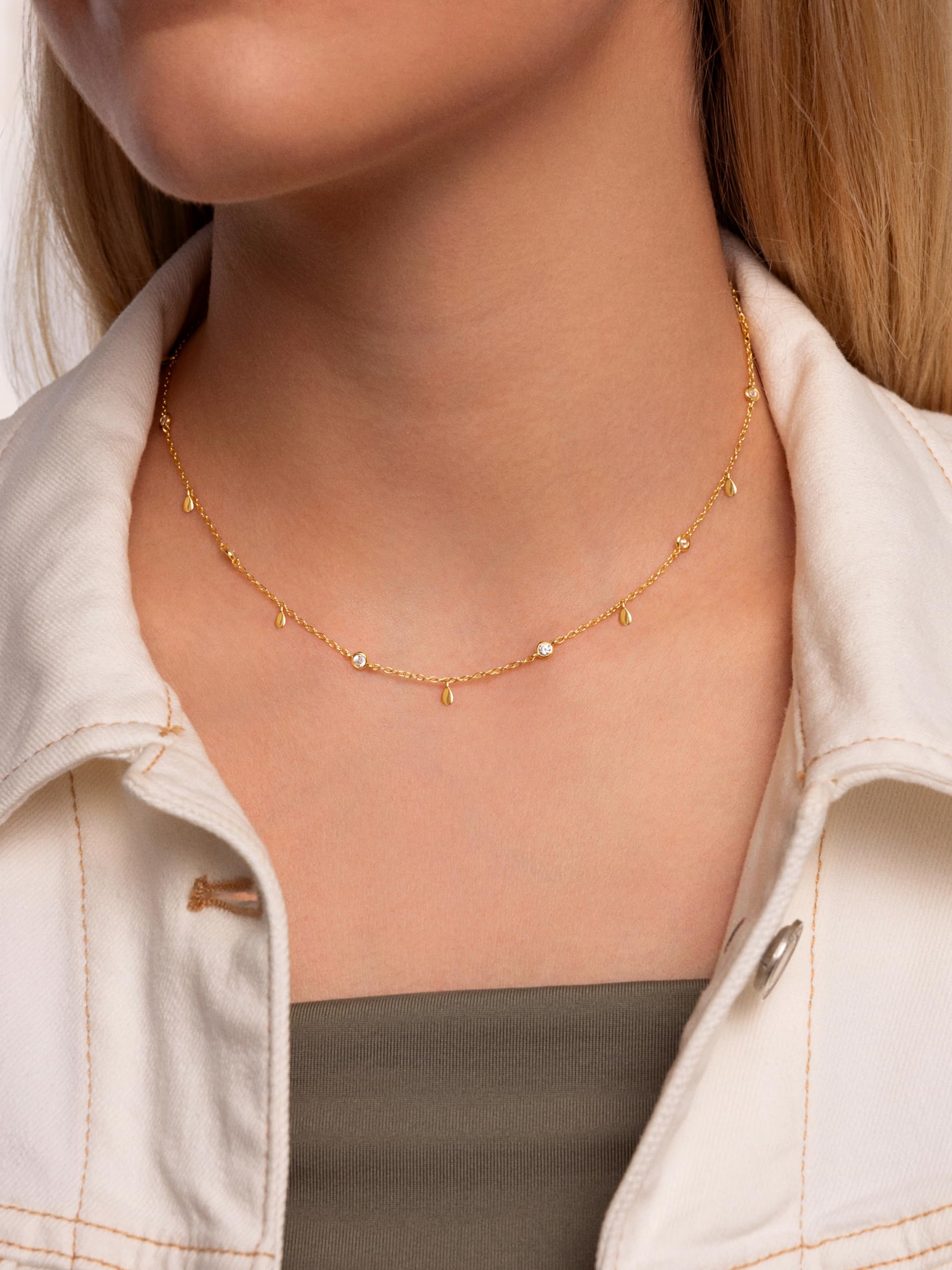 SINGULARU - Collar Mini Spark Drop. Colgante en Plata de Ley 925 con Acabado Baño de Oro de 18 Kt o en Baño de Rodio- Cadena de Talla Unica. Joyas para Mujer