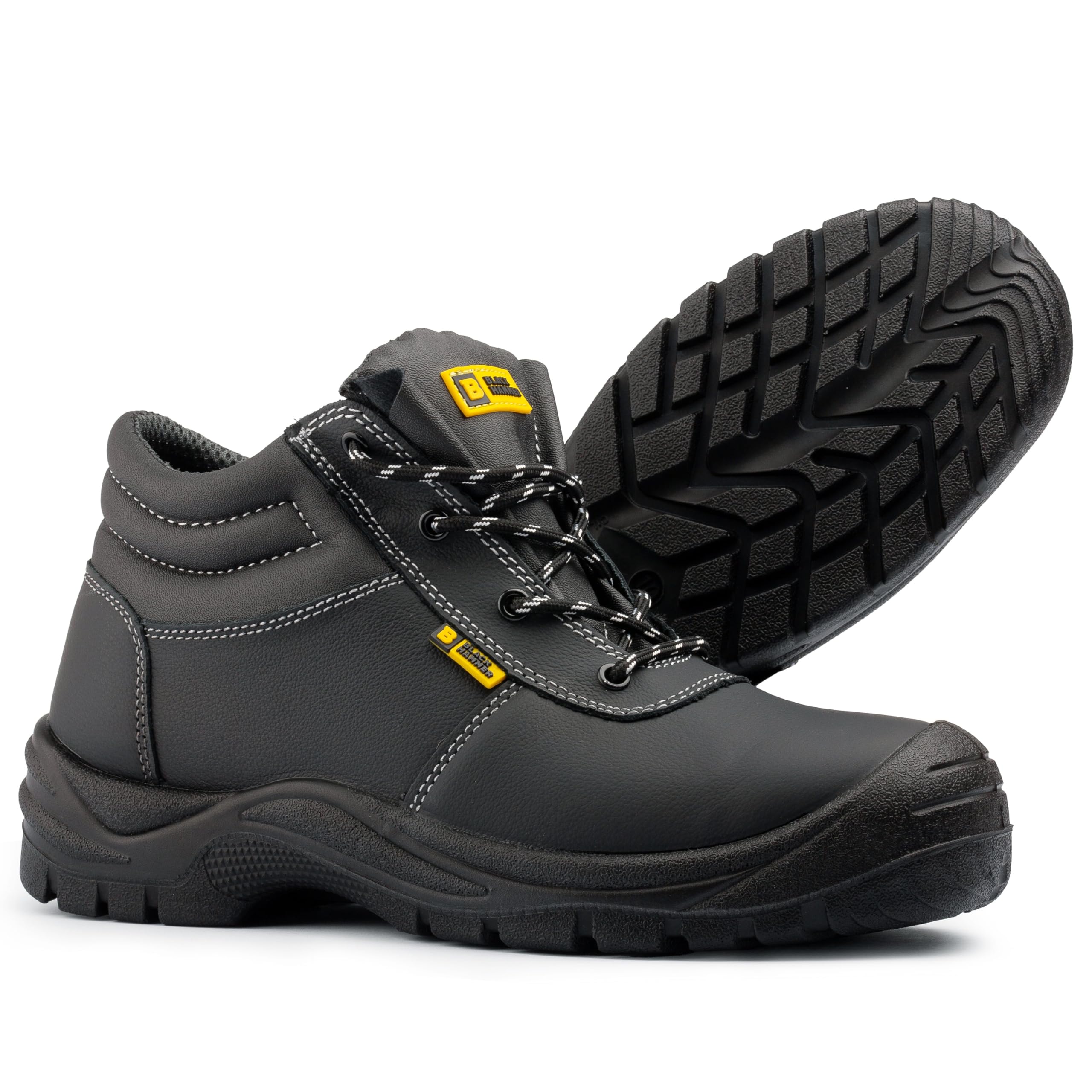 Black Hammer Botas de Trabajo de Seguridad para Hombre - Piel Plena Flor, Puntera de Acero, Resistente al agua, Diseñado para el Estilo y la Comodidad Calzado para Trabajos duros S3 SR William (47 EU)