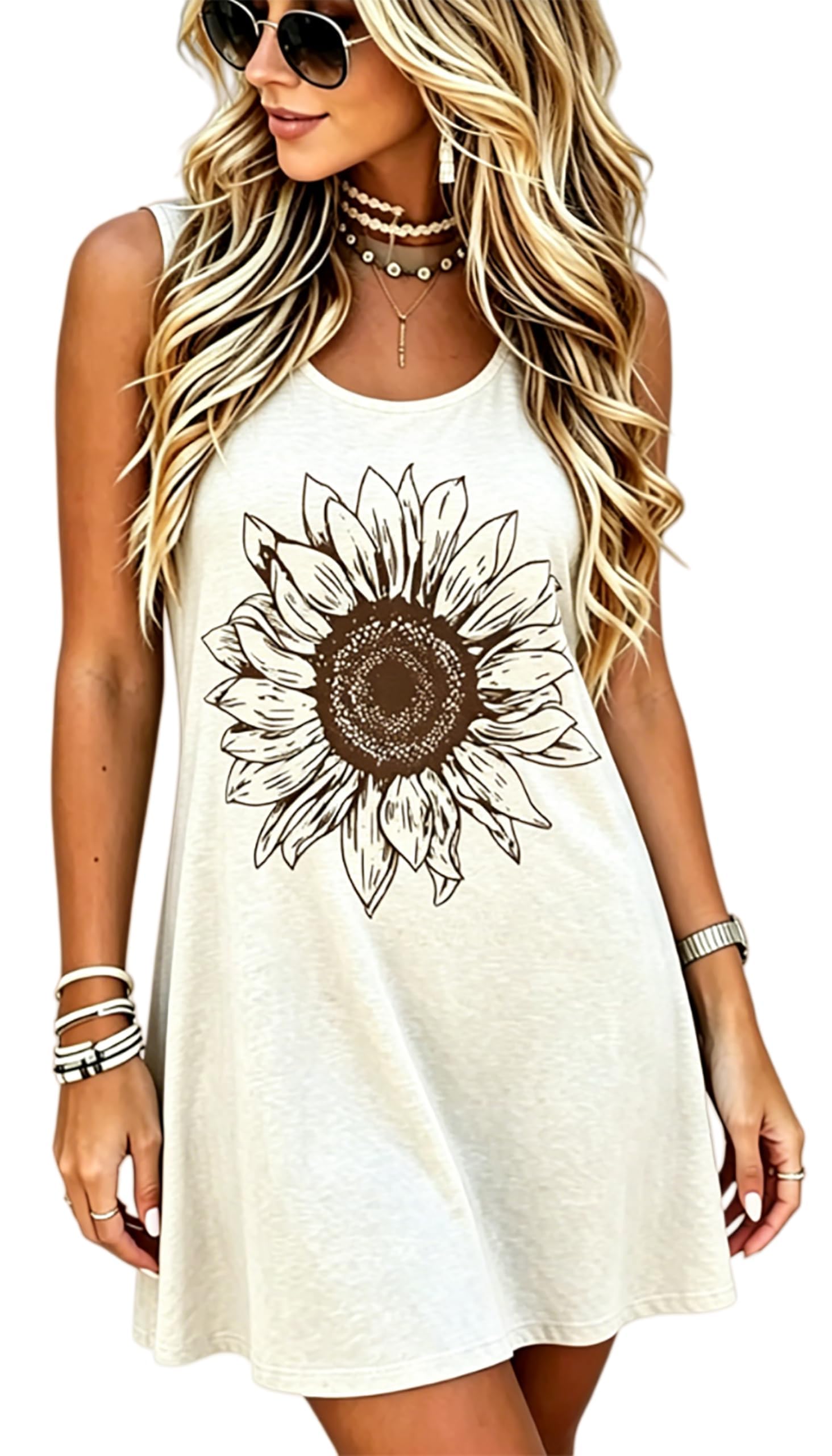 Summer Dresses Women Boho Floral Sundress Casual Country Concert Tank Dress