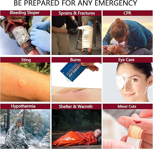 Vista 18 de Kit de primeros auxilios, kit profesional de primeros auxilios para trauma con compartimentos etiquetados, sistema Molle para automóvil, senderismo