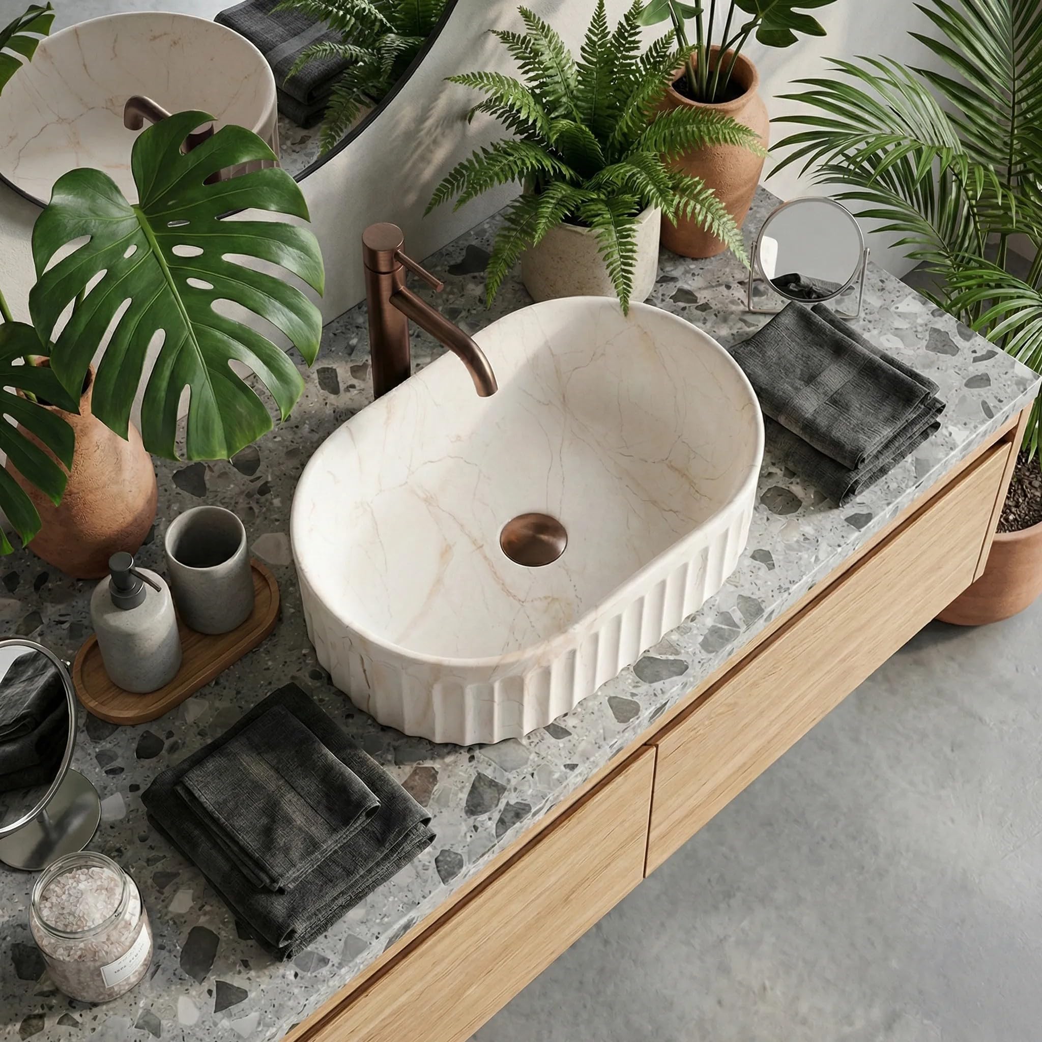 Rea - Lavabo sobre encimera Georgia - Cerámica Sanitaria - Beige - 55,5x35x14,5 cm
