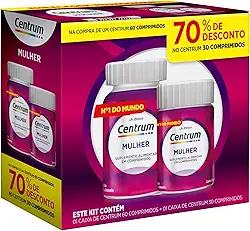 Centrum Mulher Multivitaminico Diário, com Magnésio, Vitamina D e Vitamina B12, Leve 90 Comprimidos e Pague 60