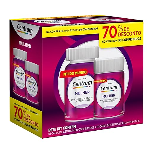 Centrum Mulher Multivitaminico Diário, com Magnésio, Vitamina D e Vitamina B12, Leve 90 Comprimidos e Pague 60