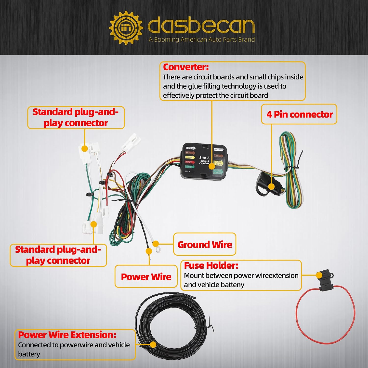 Dasbecan 56261 Trailer Wiring Harness Compatible with 2015-2020 Toyota Sienna Excluding SE 4-Pin Connector Towing Wiring Kit
