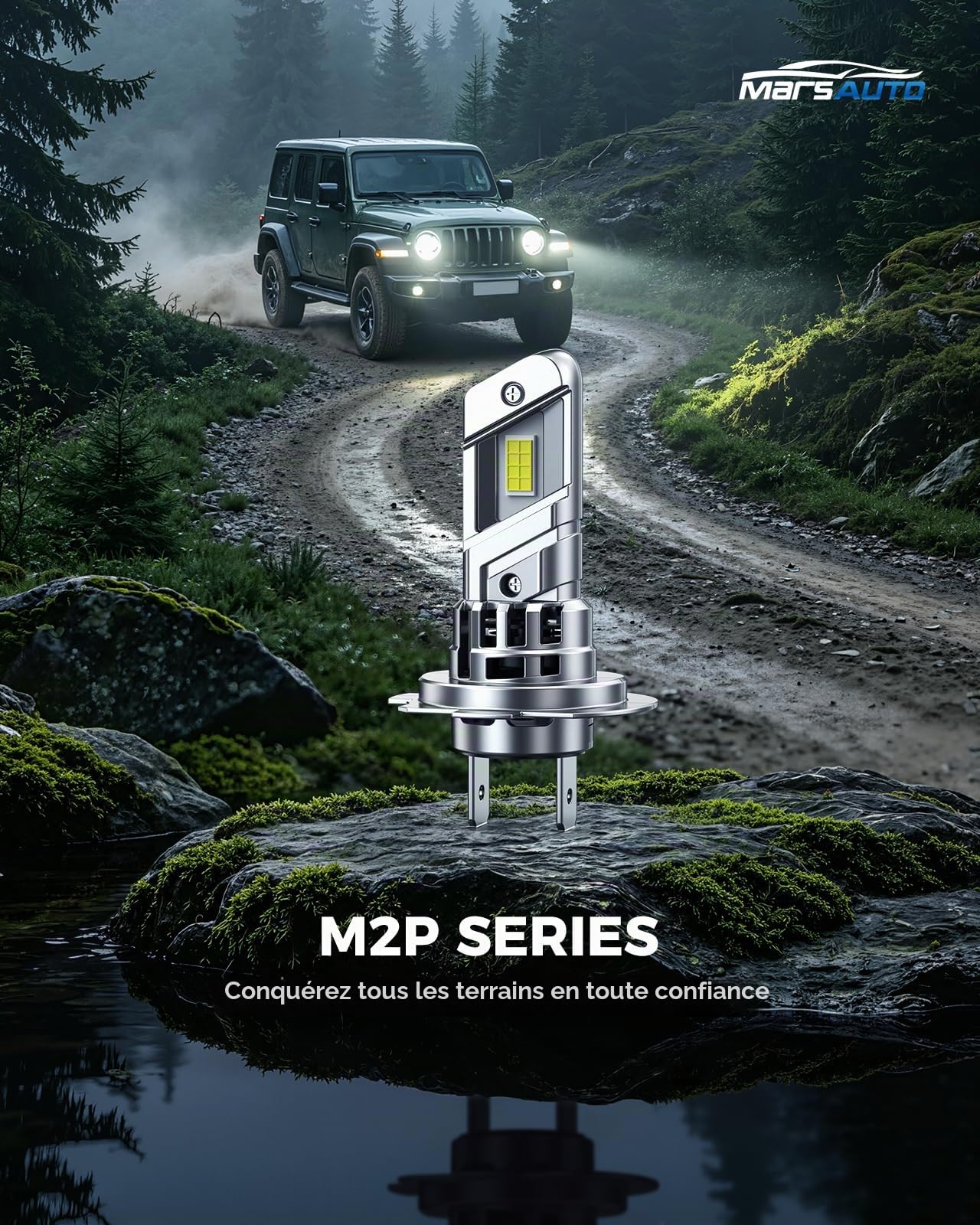 Marsauto M2P H7 Led 50000LM, 6500K Lumière Blanche Ampoule LED H7 With 20000RPM Ventilateur, 80000+ Heures de Durée de Vie, 1:1 Taille Halogène, Plug and Play