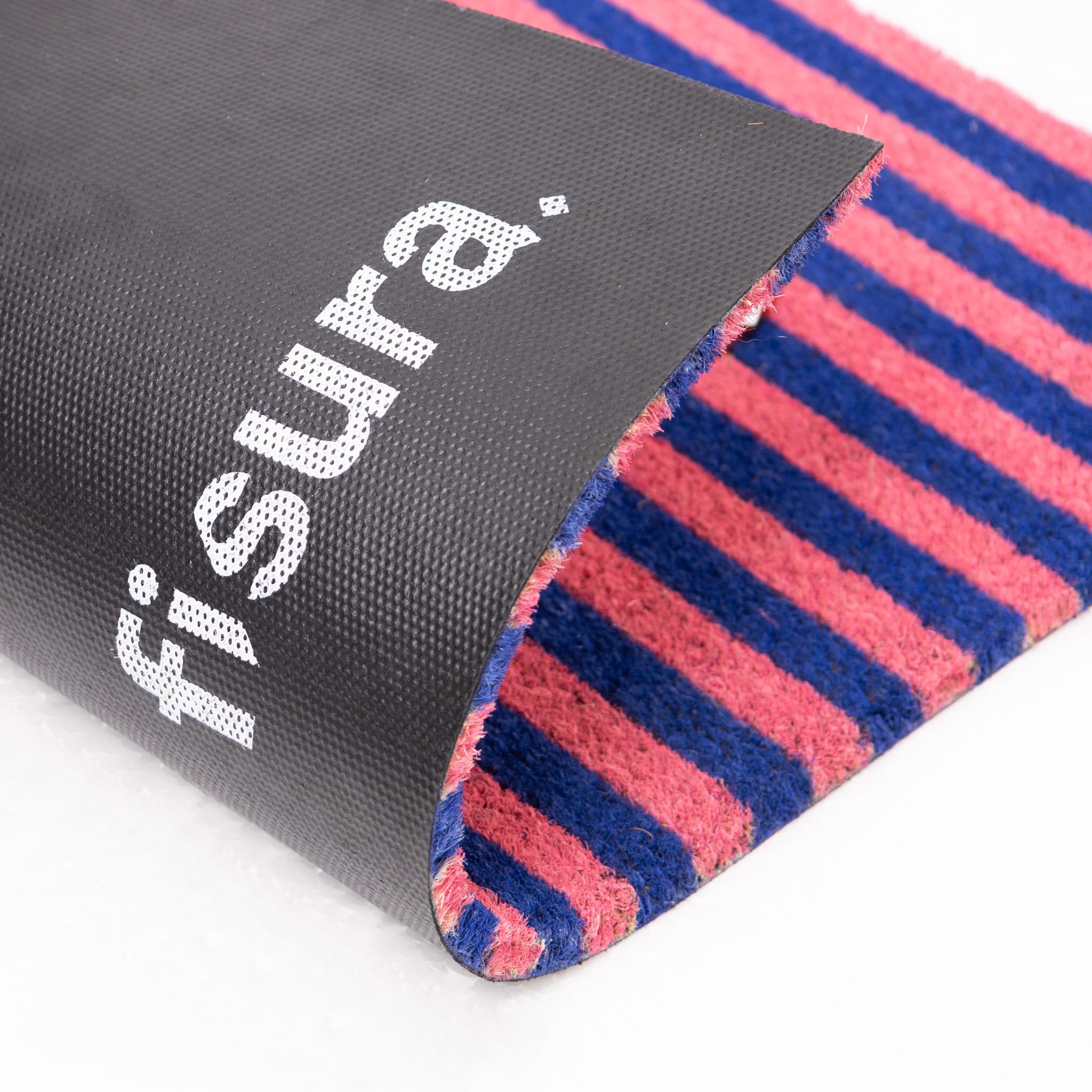 fisura. – Paillasson d'entrée Ciao en Fibre de Coco avec Base antidérapante en PVC. Tapis Original à Rayures Roses, Bleues et Rouges Peint à la Main. Dimensions : 70 cm x 40 cm