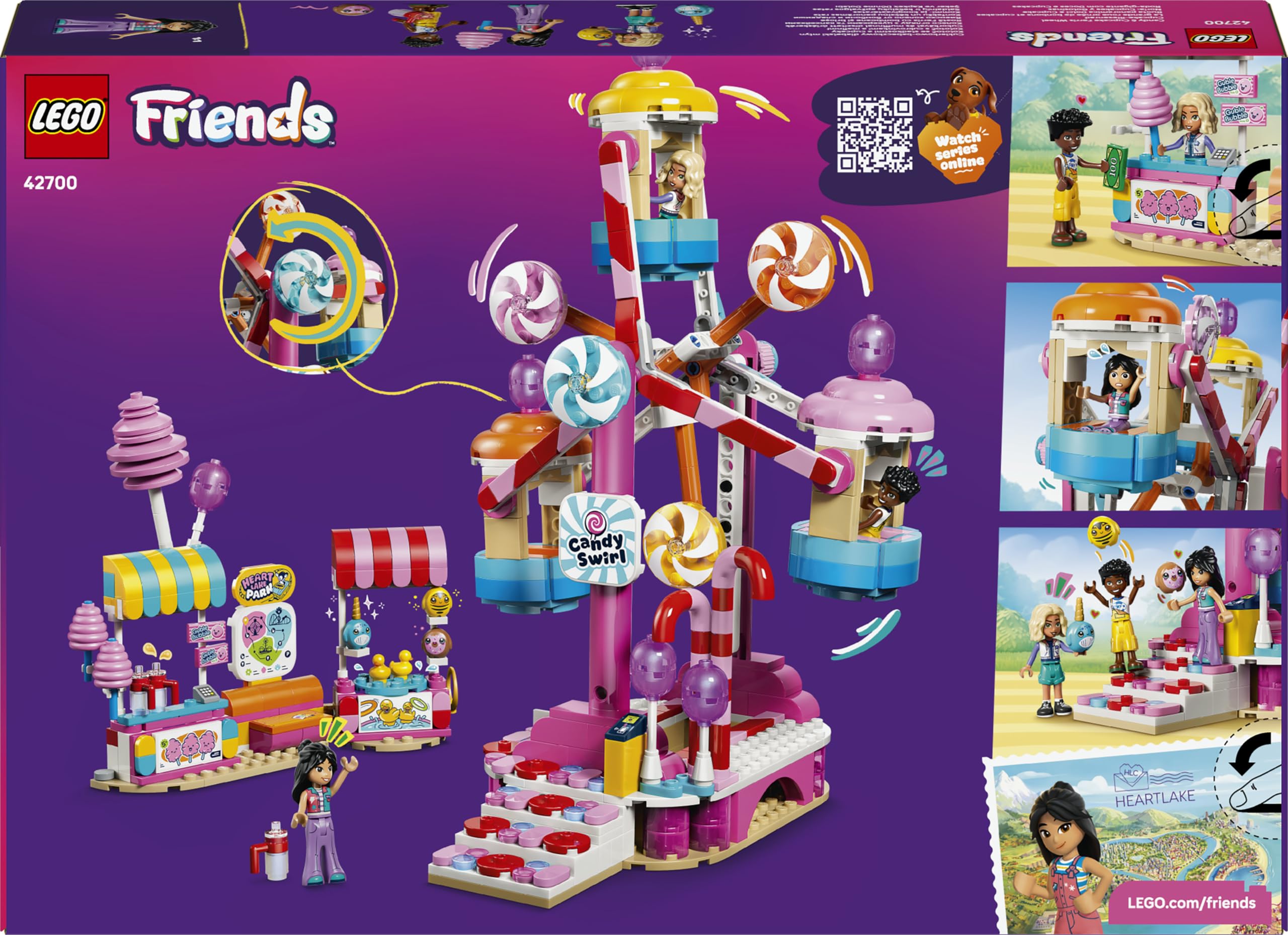 LEGO Friends Noria: Cupcakes y Golosinas – Juguete Interactivo con Juegos de Feria, Atracciones, 3 Mini Muñecos y Accesorios – Regalo de Cumpleaños para Niñas de 7+ Años – 42700