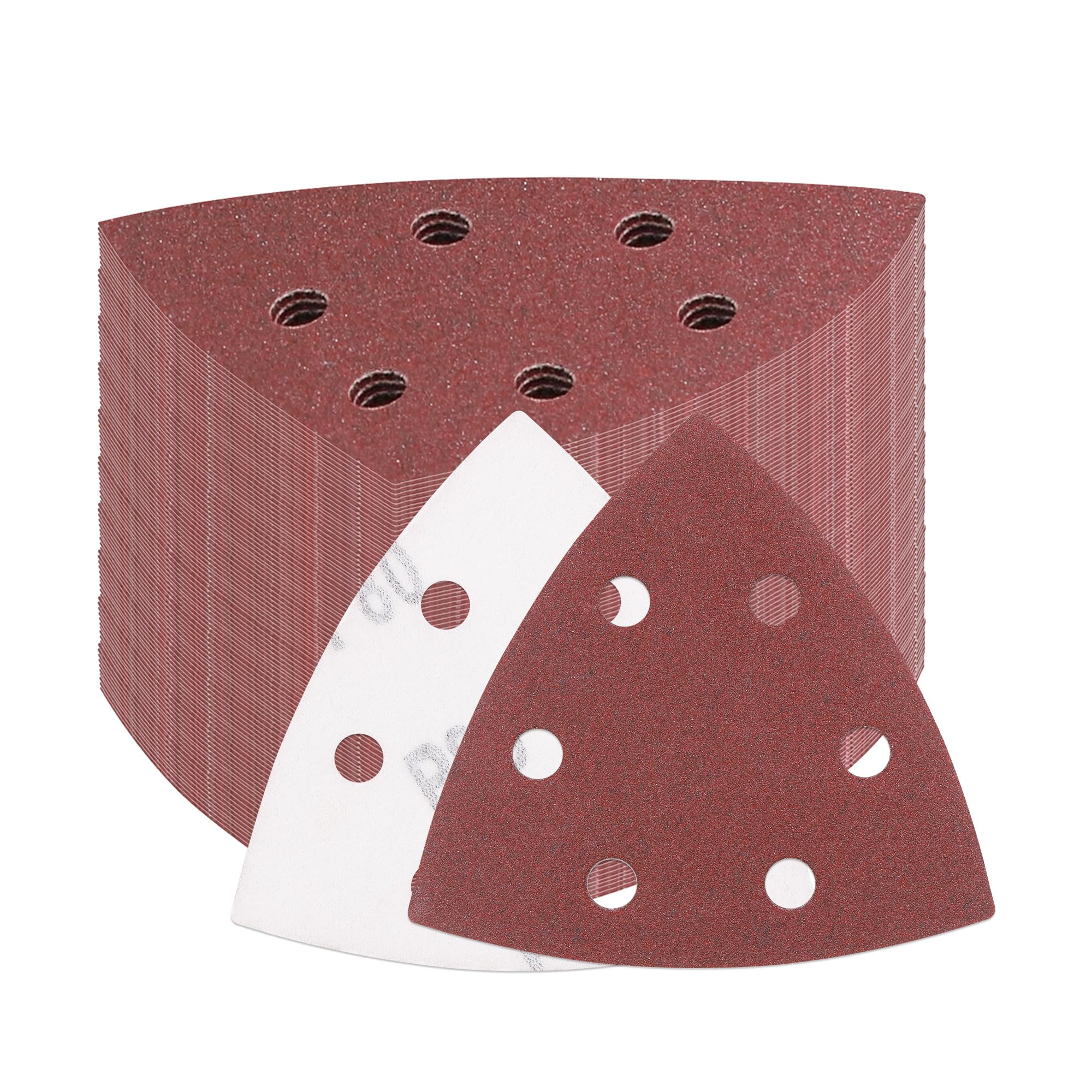 100 Pezzi Carta Vetrata per Levigatrice, Triangoli Abrasivi Delta, Carta Abrasiva con Velcro, 6 Fori, Grana 40/80/120/180/240 Platorelli Abrasivi Triangolari 93 x 93 x 93 mm per Levigatrici Mouse