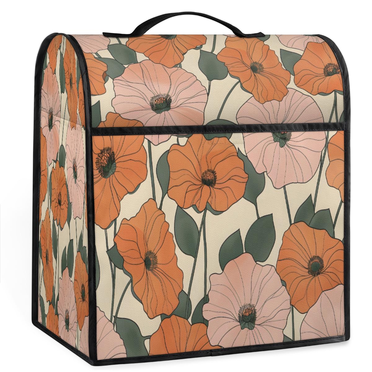 Coffee Maker Cover Vintage Poppy Floral Kitchen Appliance Covers Small Appliance Covers Blender Cover Juicer Cover Dust Covers for Kitchen Appliances with Top Handle and Pockets,Washable,B282
