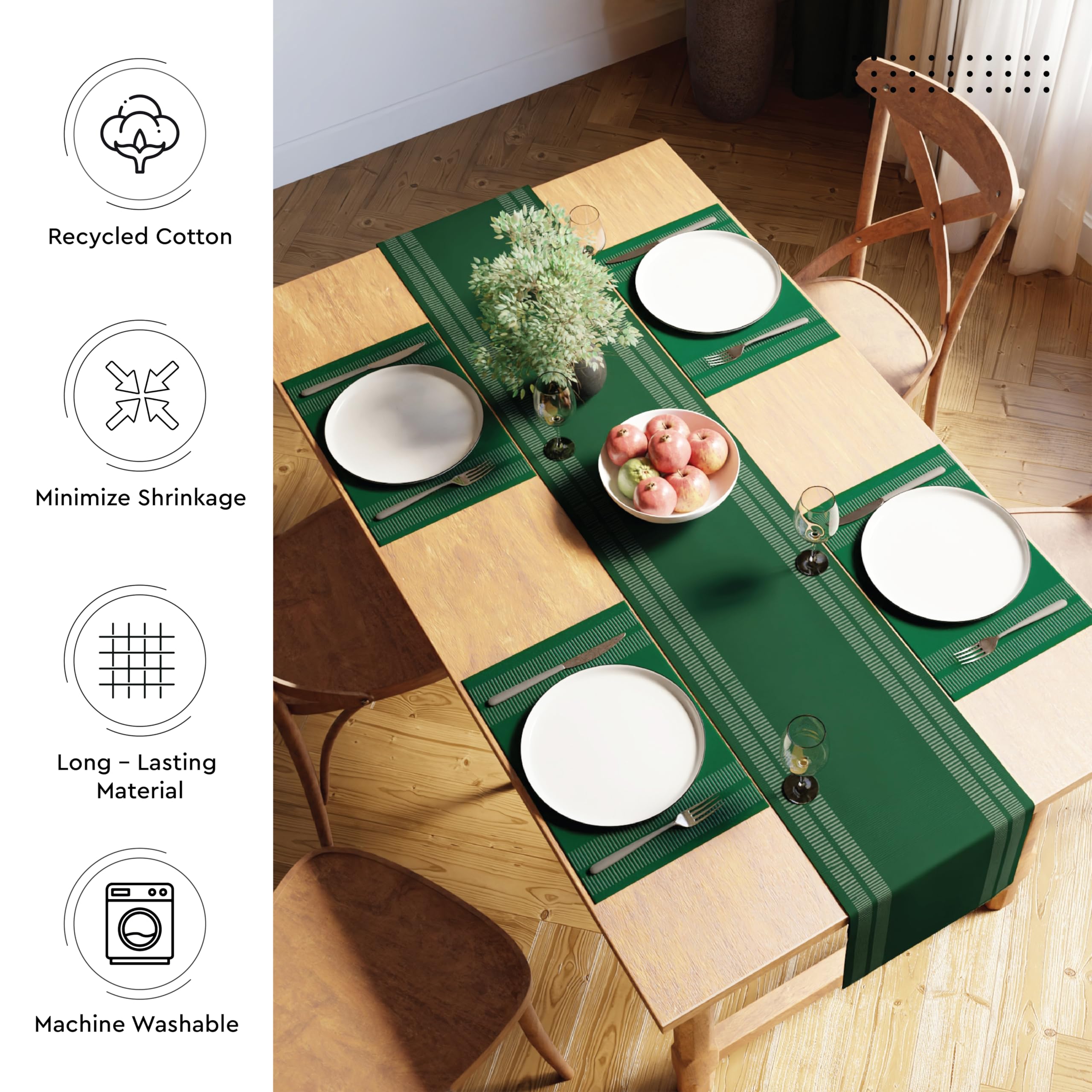 Encasa XO Dining Table Runner - Ribbed Cotton Green -3