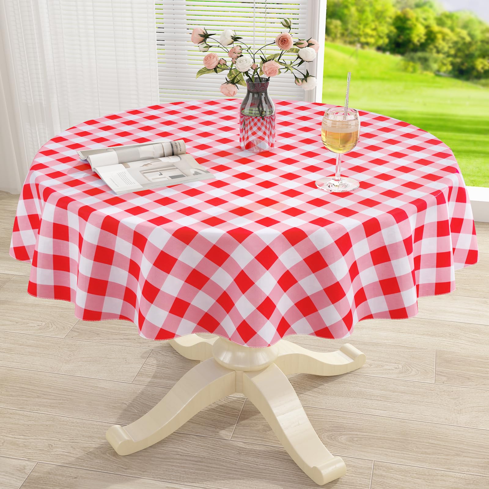 misaya Round Waterproof Vinyl Table Cloth, Buffalo Flannel Backed Tablecloth, Wipeable Plastic Table Cover for Valentine's Day, Dinner, Kitchen,